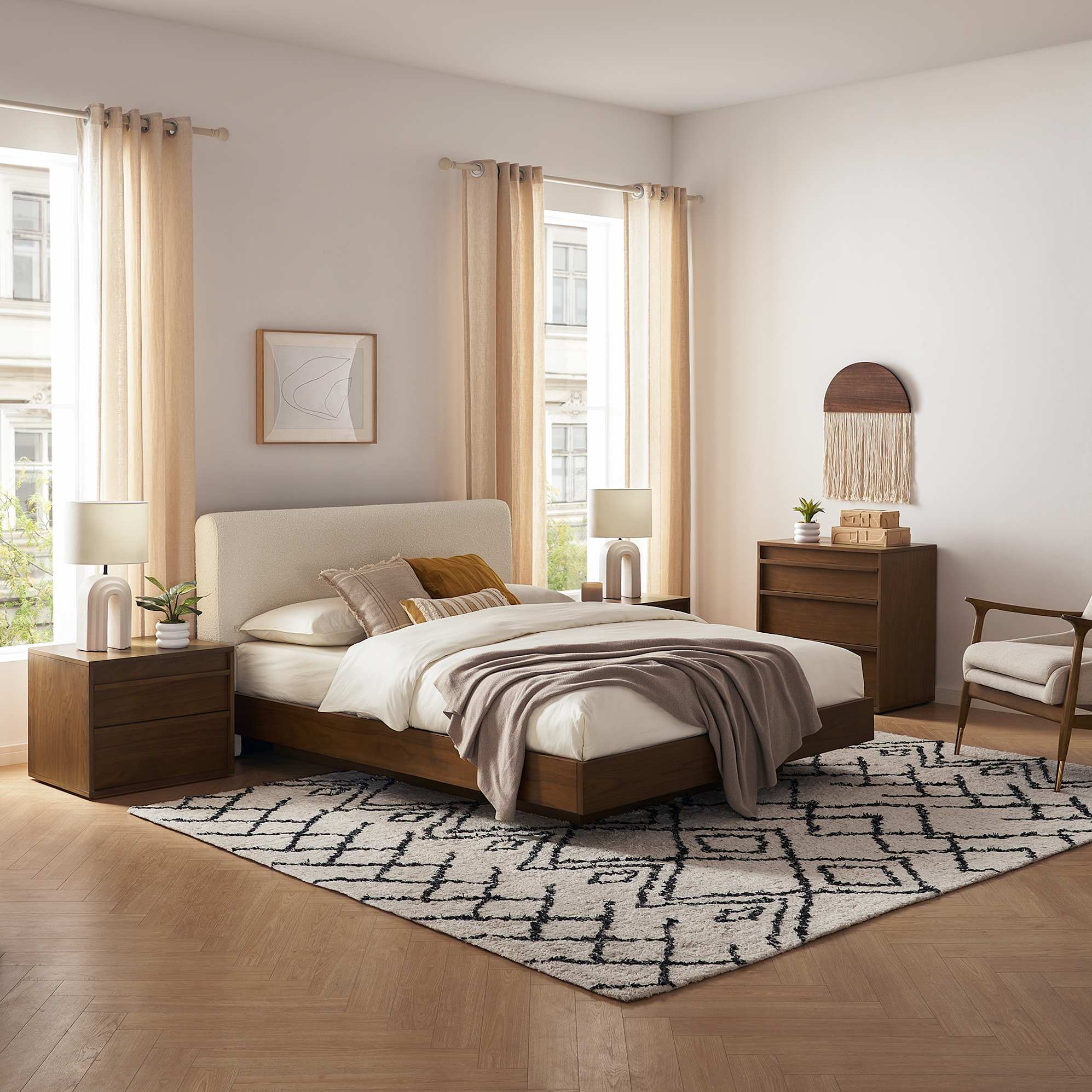 Joseph Bed Bouclé with 2 Bedside Tables 2