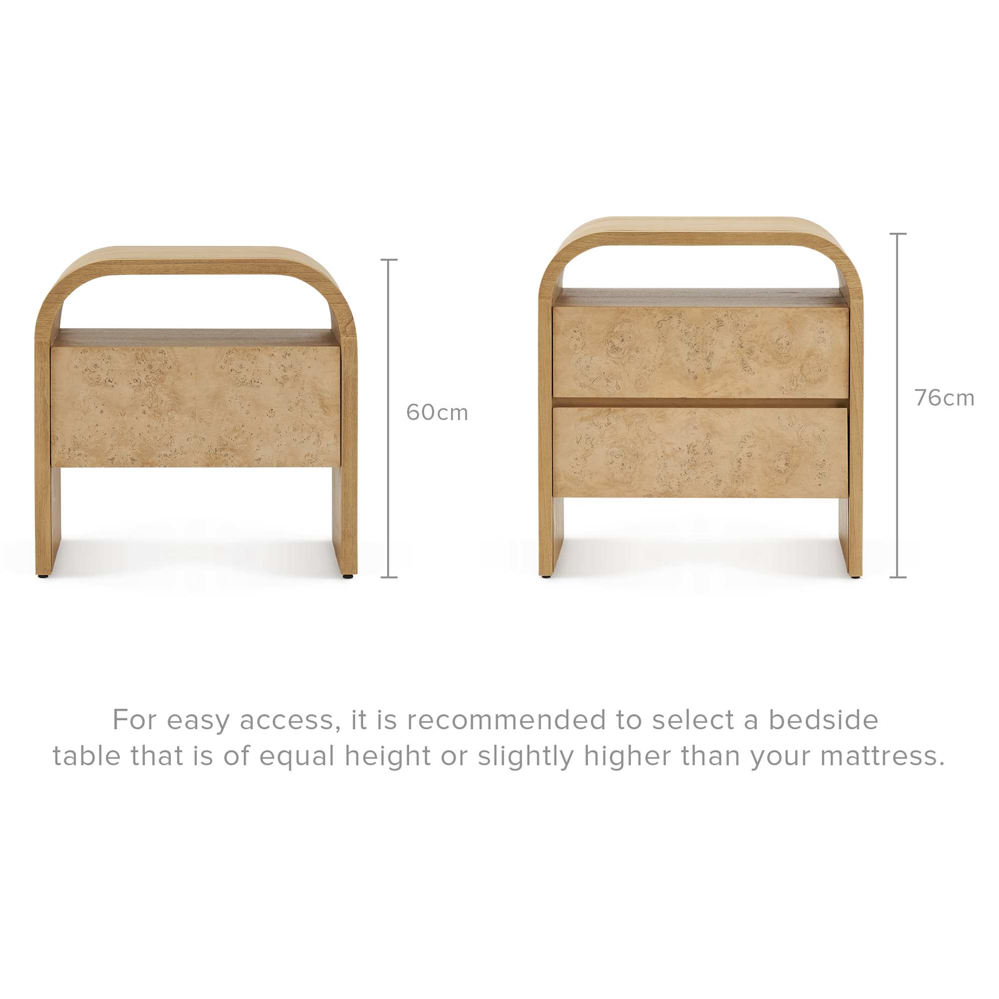 Crescent 1-Drawer Bedside Table 6
