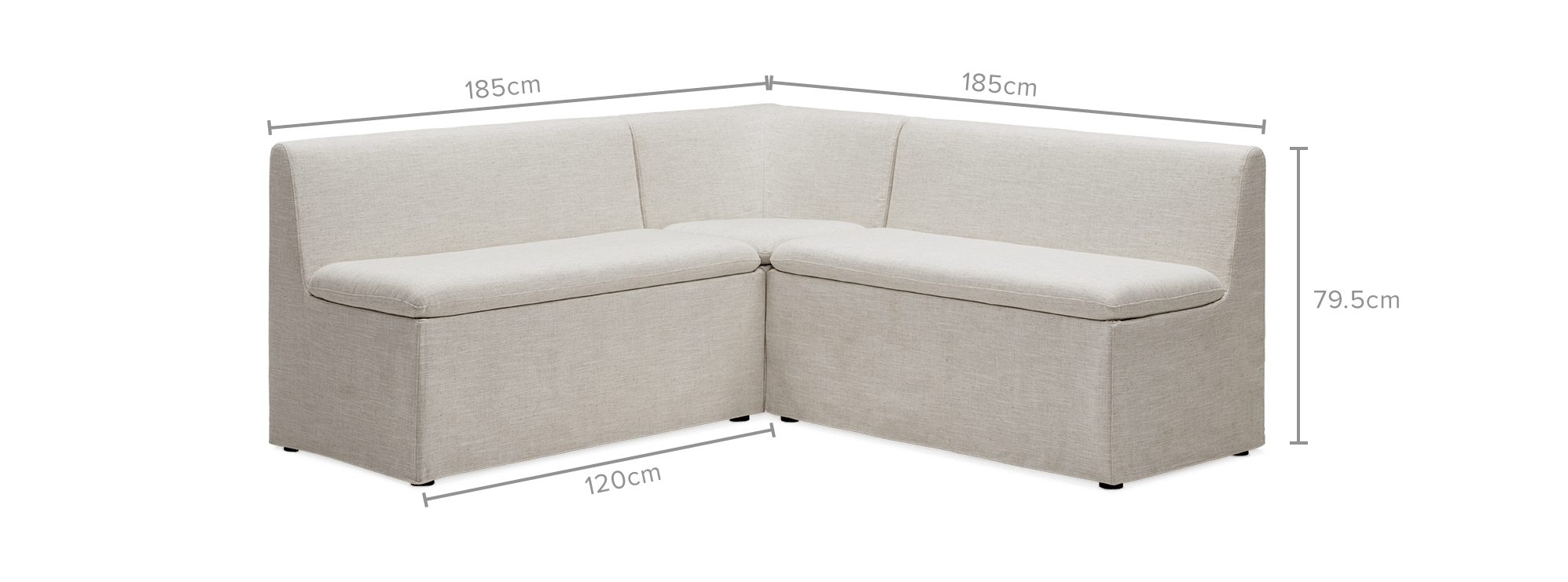 dimension of Callie Slipcovered Extended L-Shape Storage Banquette