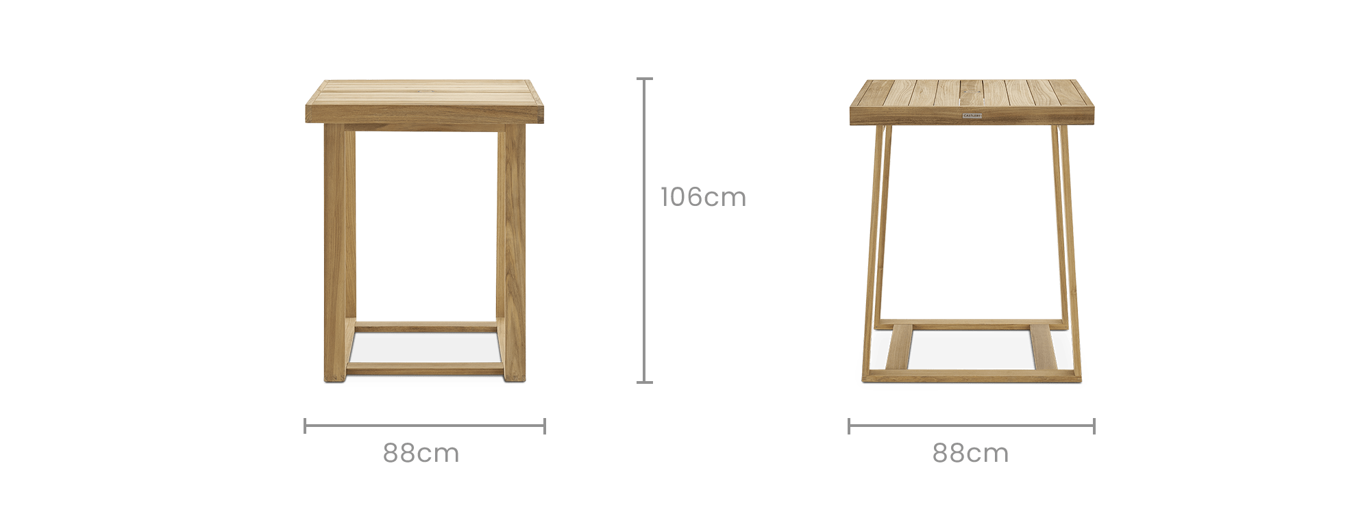 dimension of Rio Outdoor Teak Square Bar Table