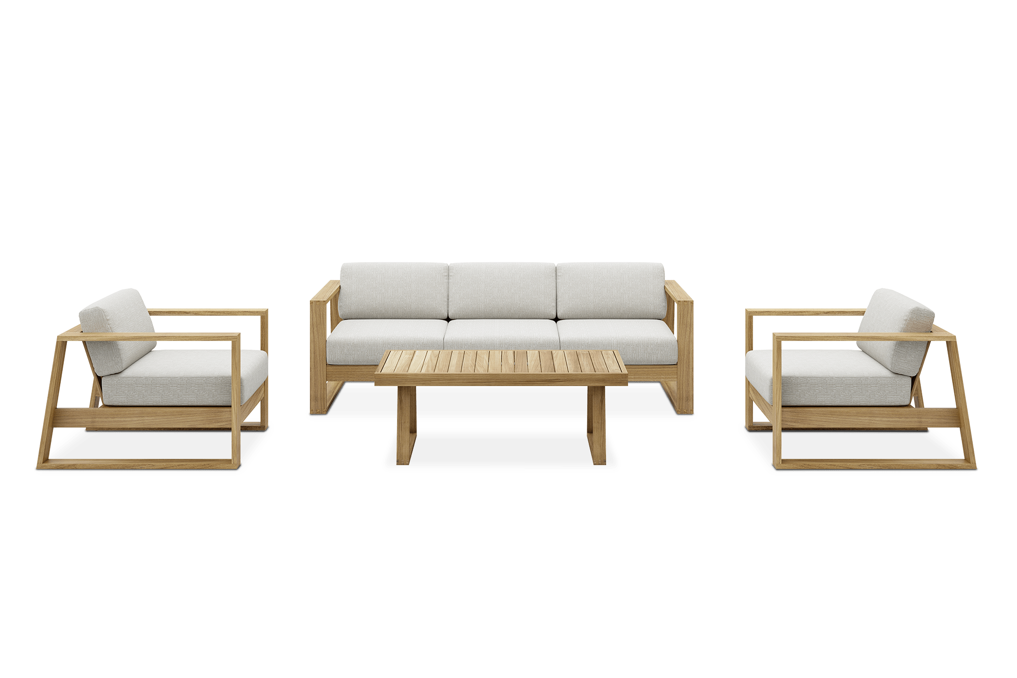 Rio Outdoor Teak 3 Seater Sofa, 2 Lounge Chairs & Coffee Table (Treated Version), Natural Beige