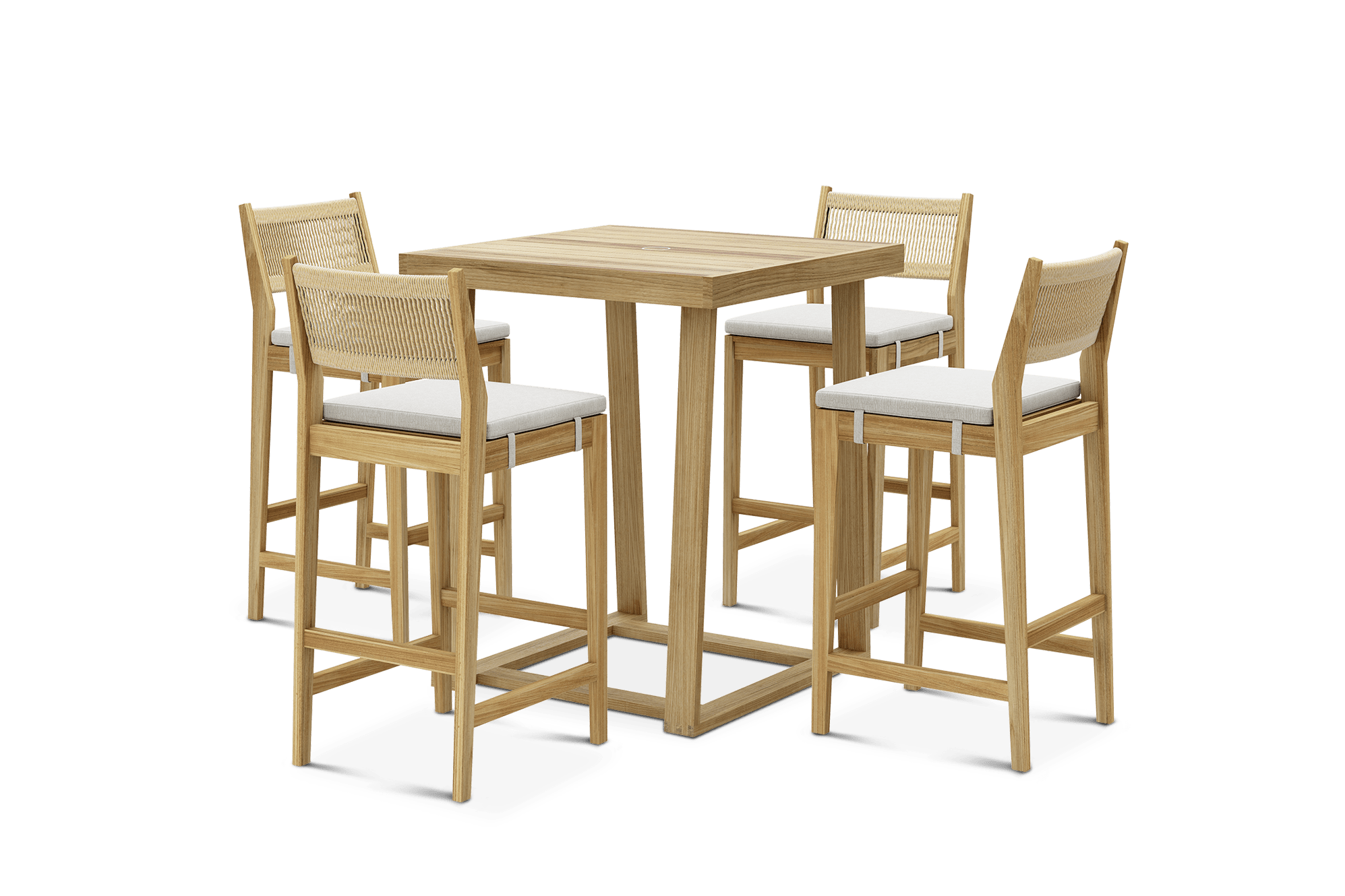 Rio Outdoor Teak Square Bar Table with Stool Set of 4, Natural Beige