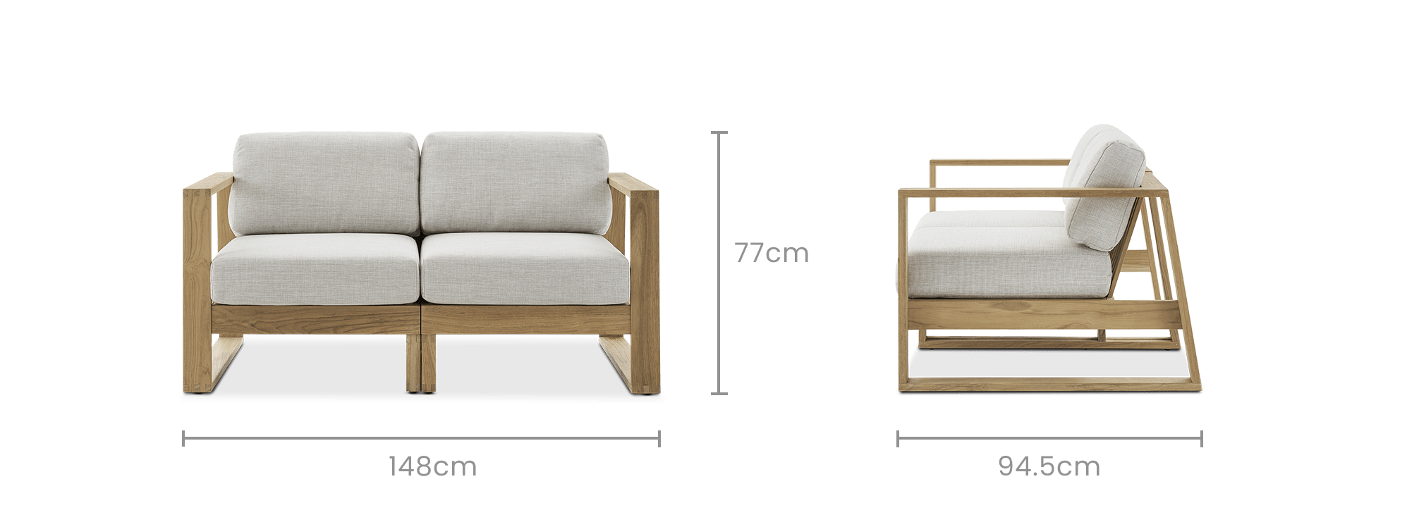 dimension of Rio Outdoor Teak 2 Seater Sofa