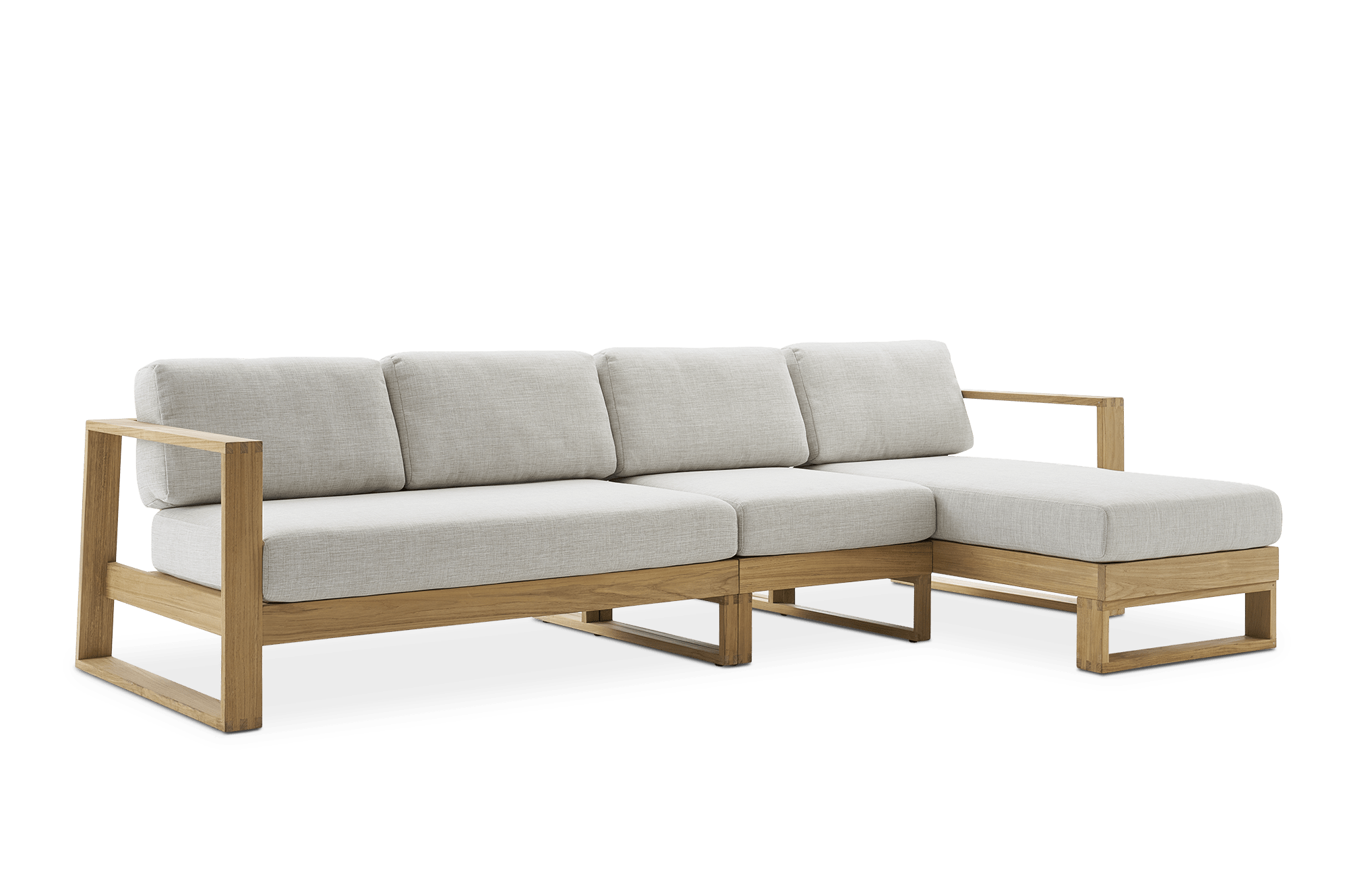 Rio Outdoor Teak Extended Chaise Sectional Sofa Right Facing, Natural Beige