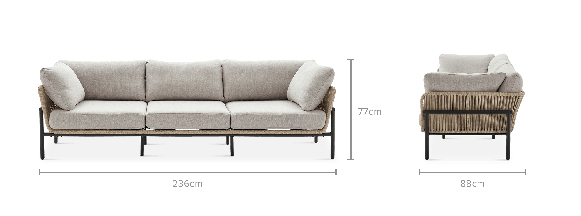 dimension of Sierra Outdoor 3 Seater Sofa