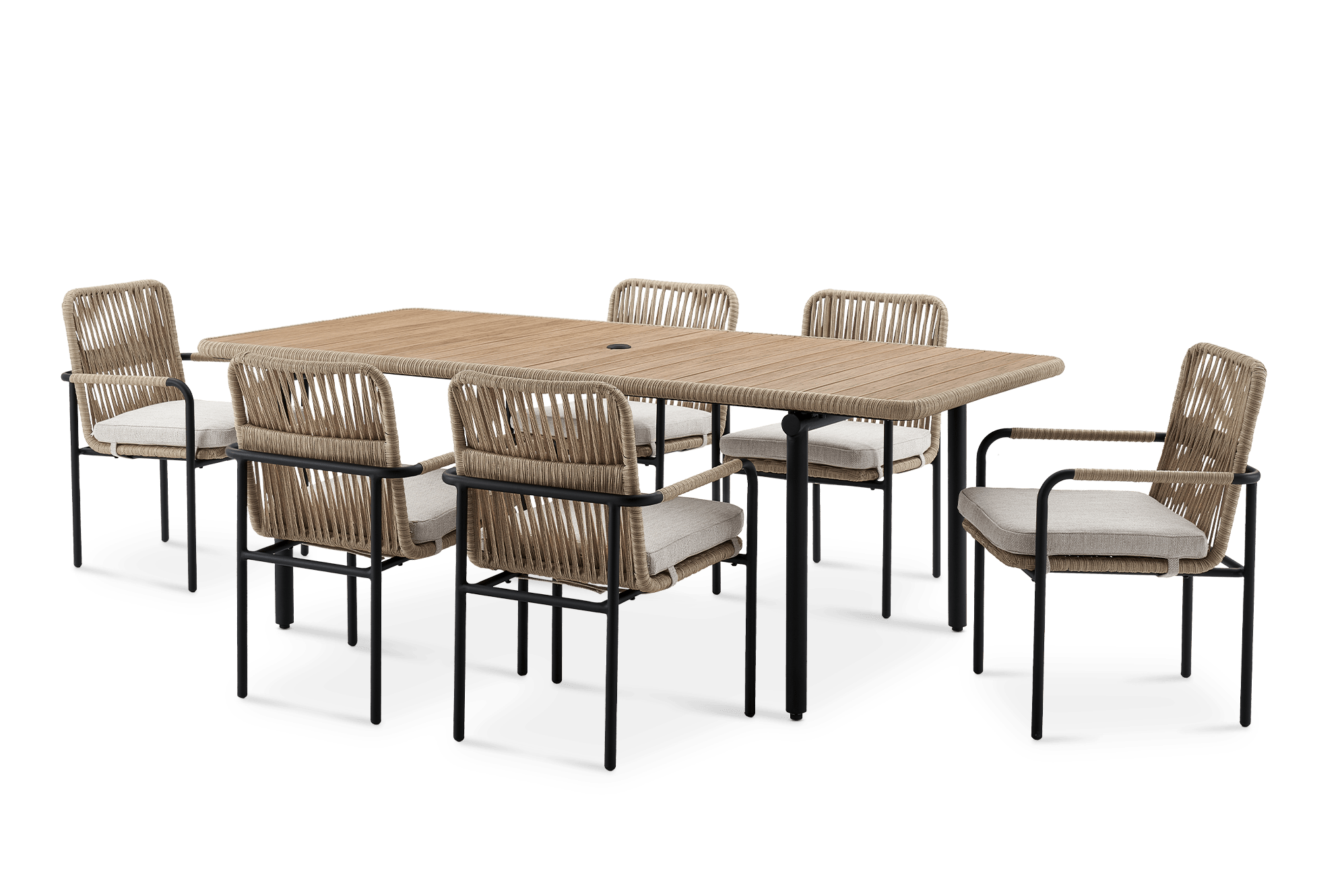 Sierra Outdoor Dining Table with 6 Chairs, Straw