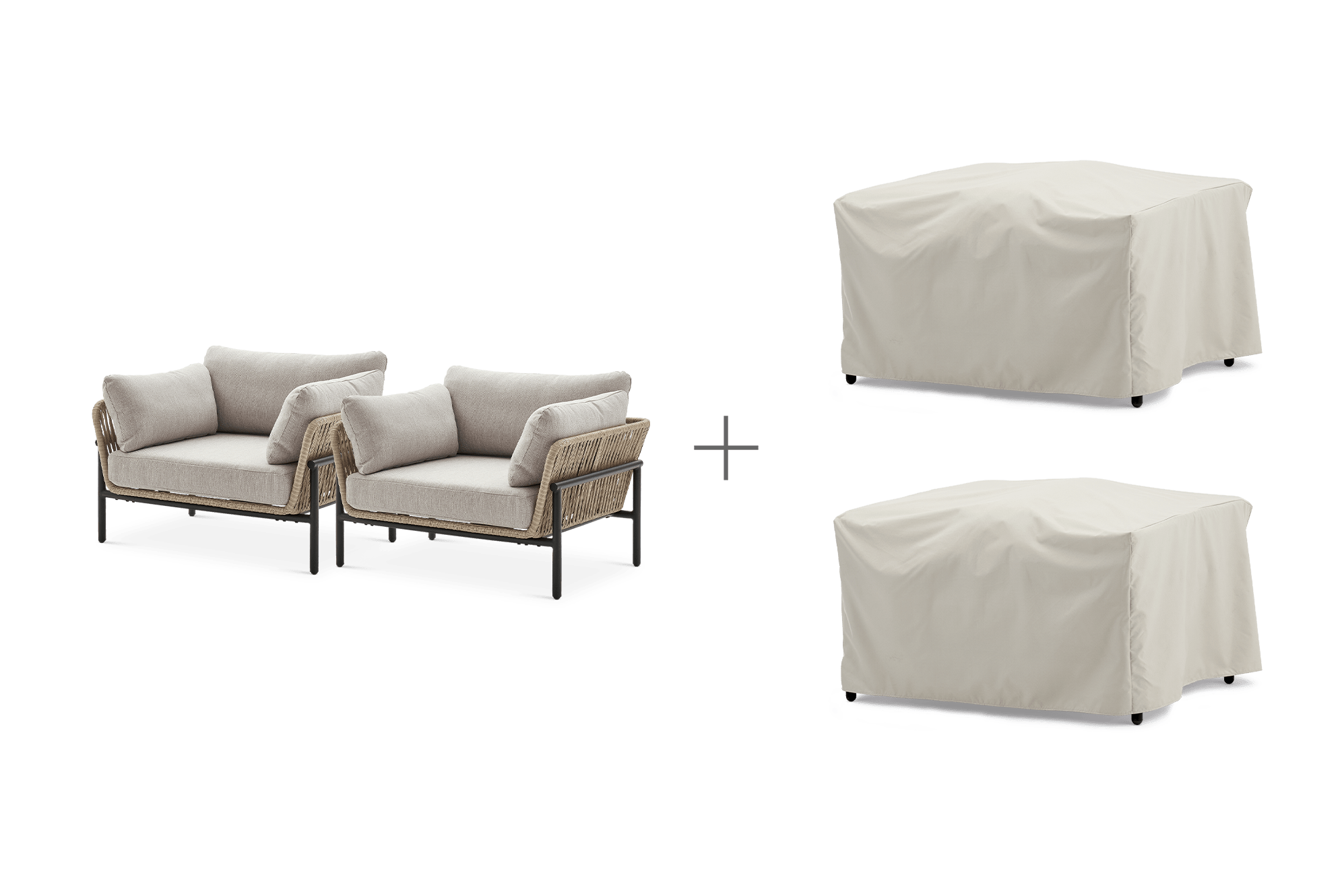 Sierra Outdoor Lounge Chair Set of 2 with Ivory Cover, Straw