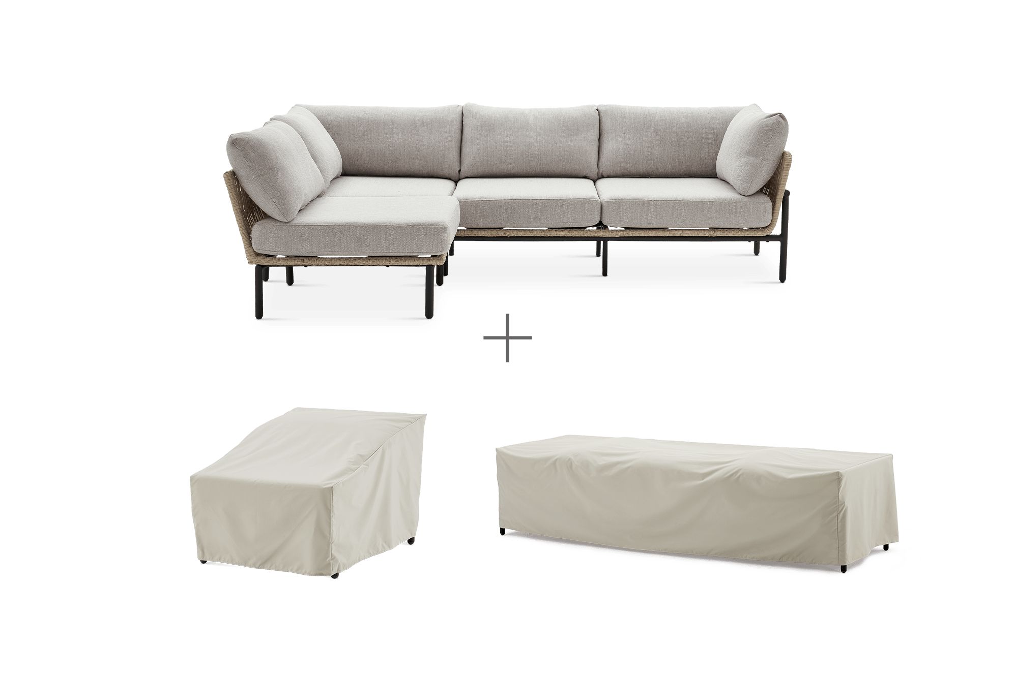 Sierra Outdoor Sectional Sofa with Ivory Cover, Straw