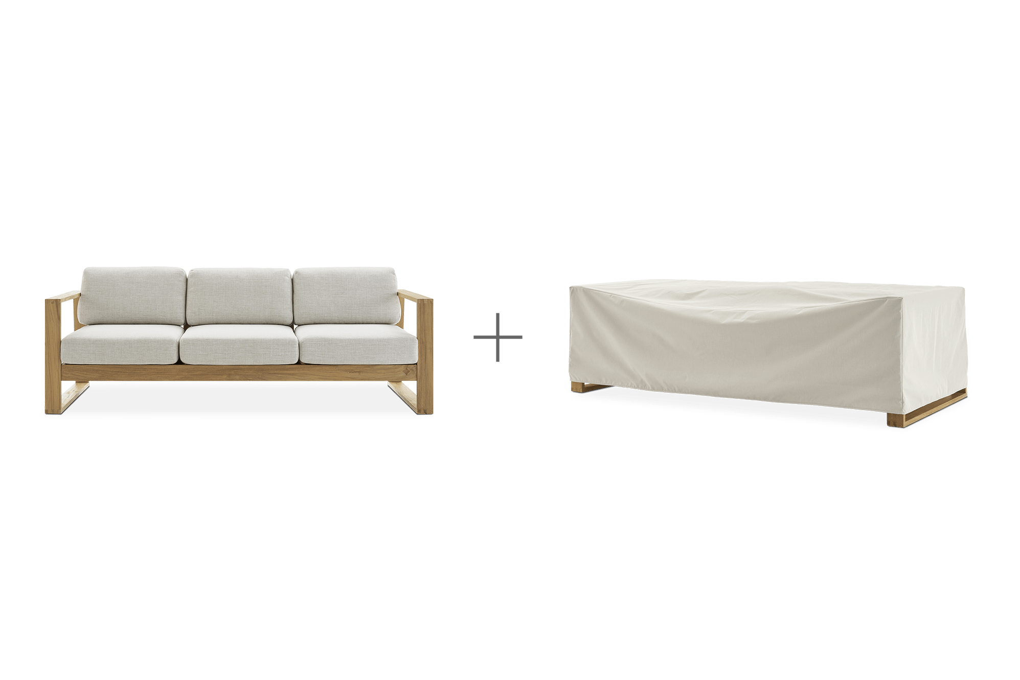 Rio Garden Teak 3 Seater Sofa (Treated Version) with Ivory Cover, Natural Beige