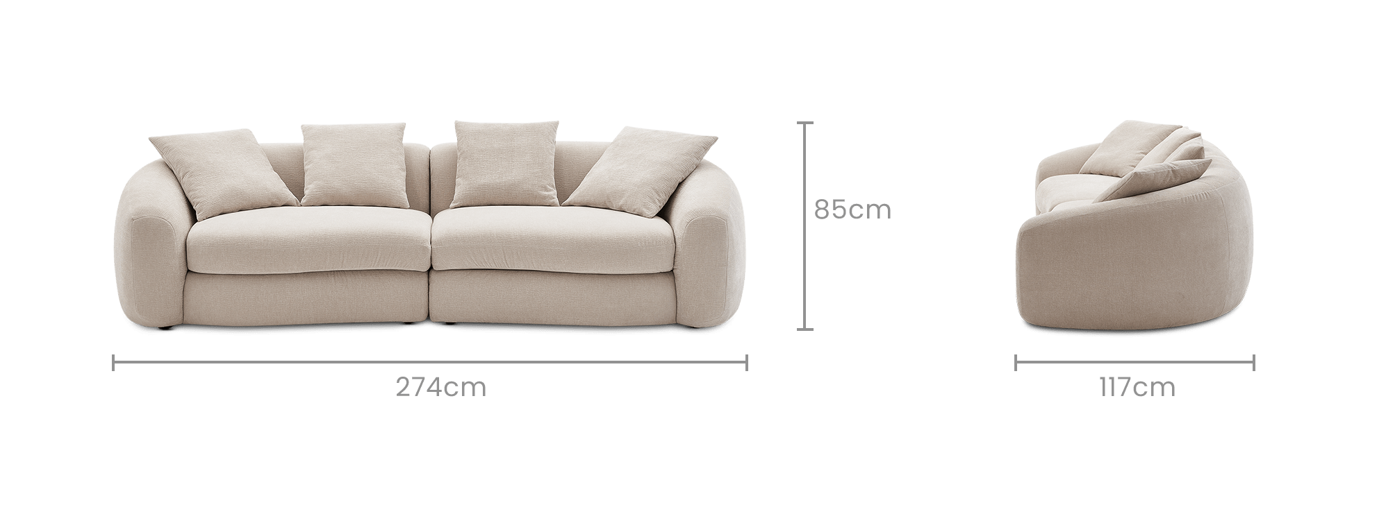 dimension of Fable Performance Fabric 3 Seater Sofa
