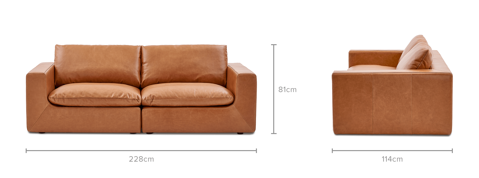 dimension of Dawson Leather 3 Seater Sofa