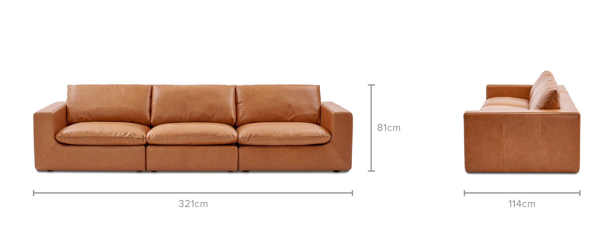 dimension of Dawson Leather Extended Sofa