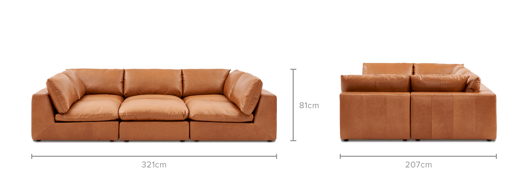 dimension of Dawson Leather Pit-Sectional Sofa