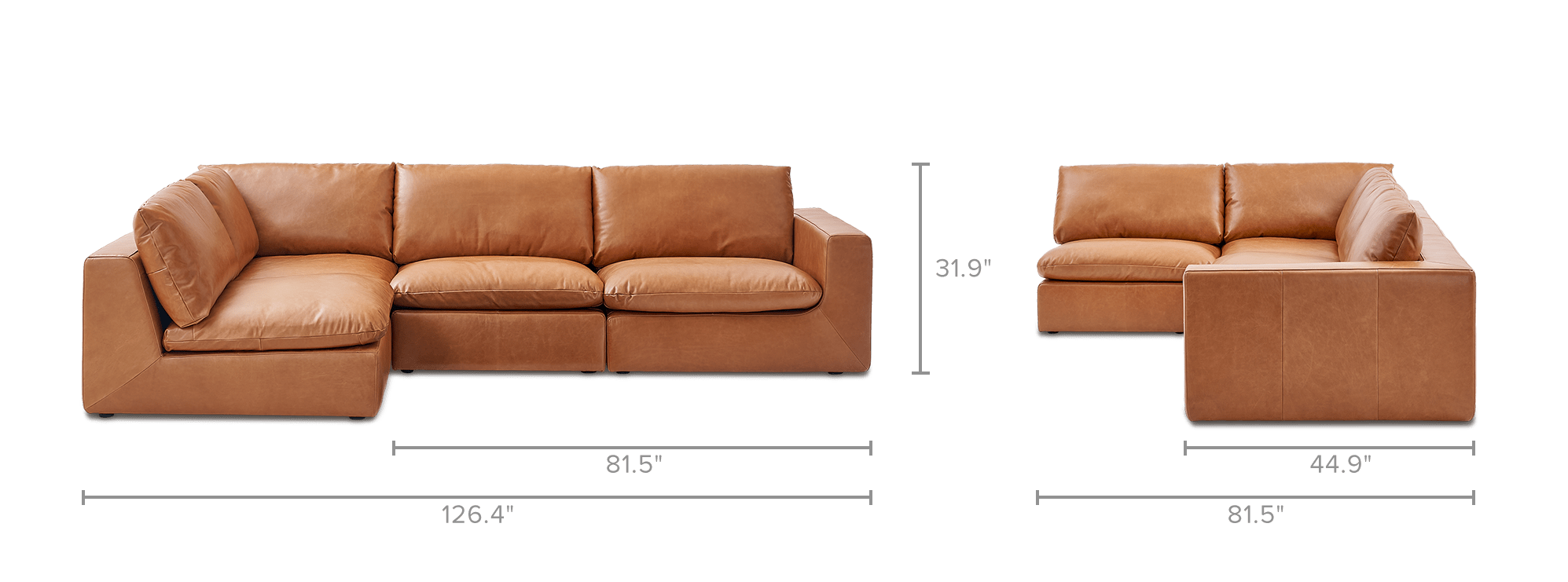 dimension of Dawson Leather Chaise Sectional Sofa