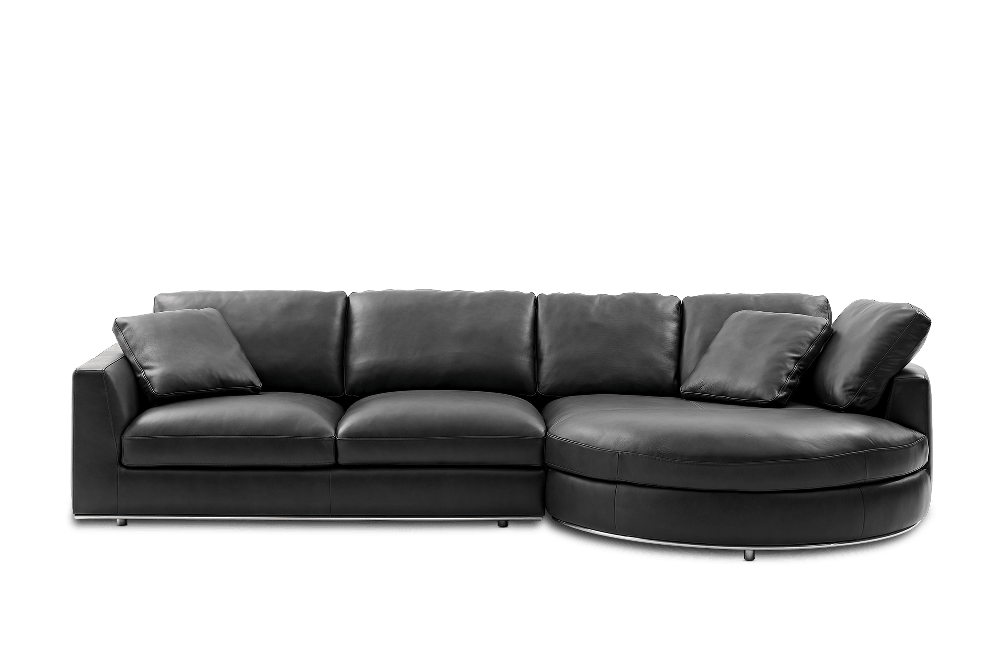Hamilton Leather Round Chaise Sectional Sofa Right Facing, (Marche) Graphite