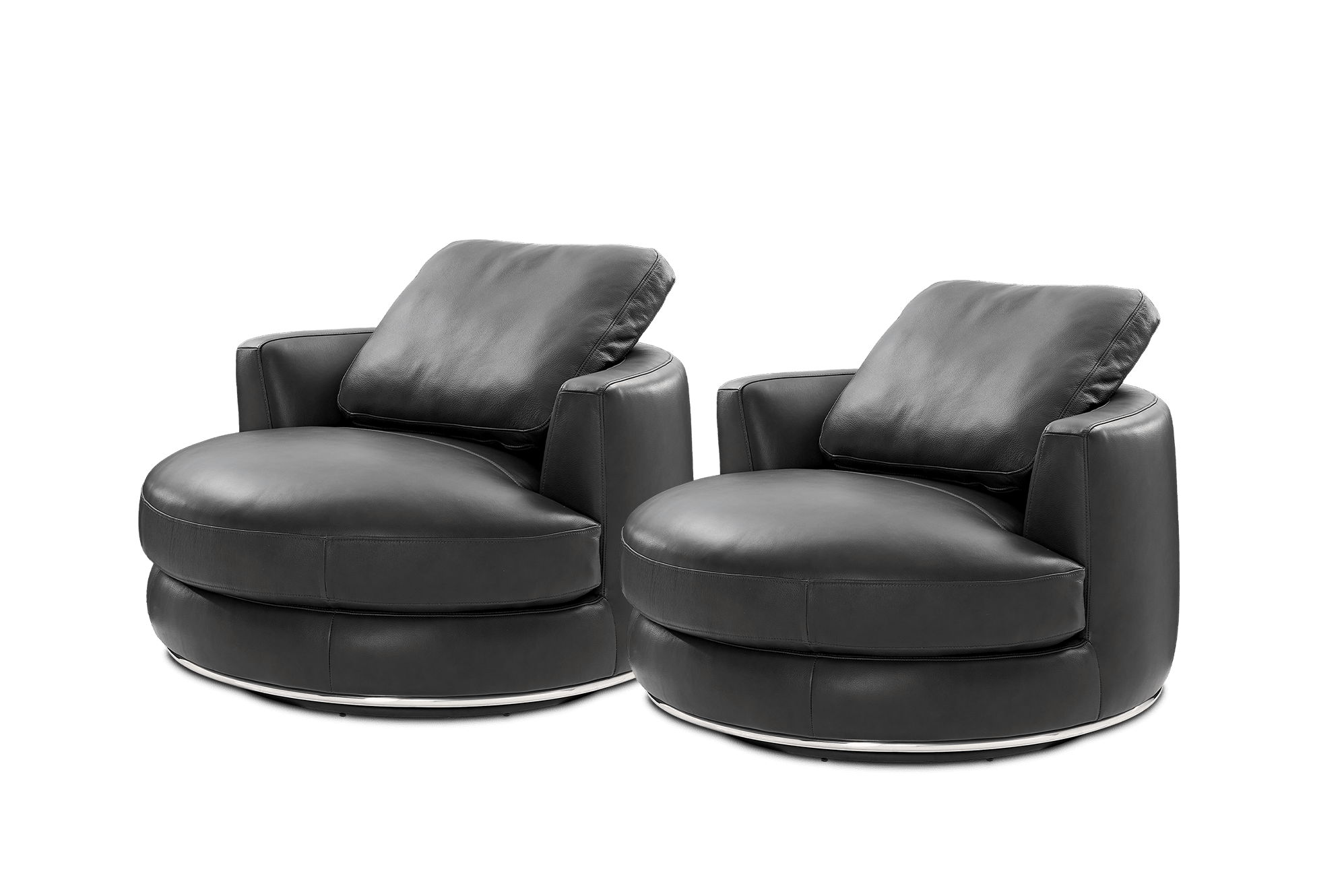 Hamilton Leather Round Swivel Armchair Set of 2 100cm, (Marche) Graphite