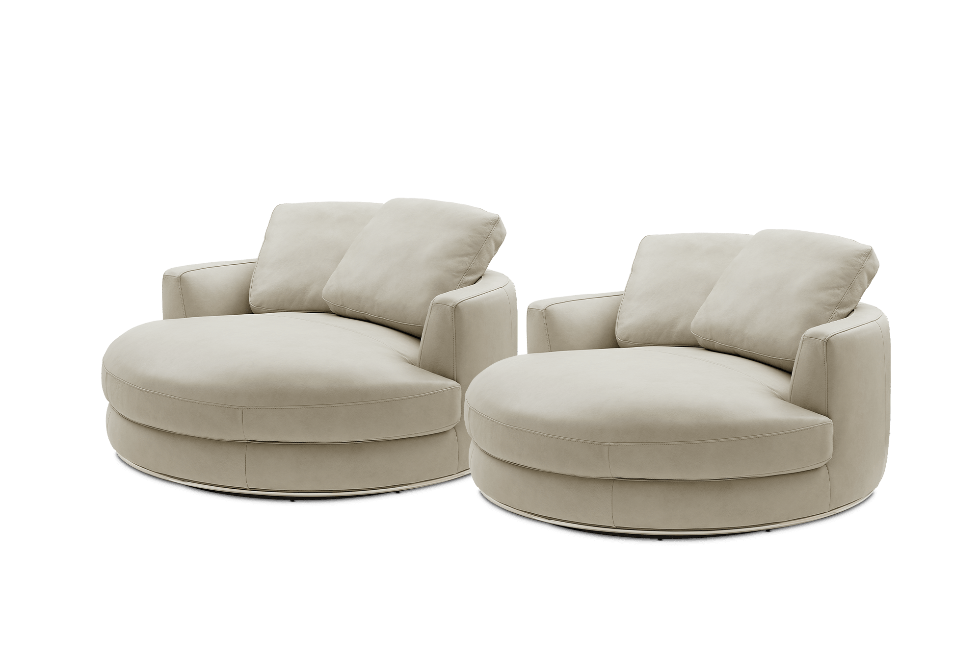 Hamilton Leather Round Swivel Armchair Set of 2 130cm, (Marche) Ivory
