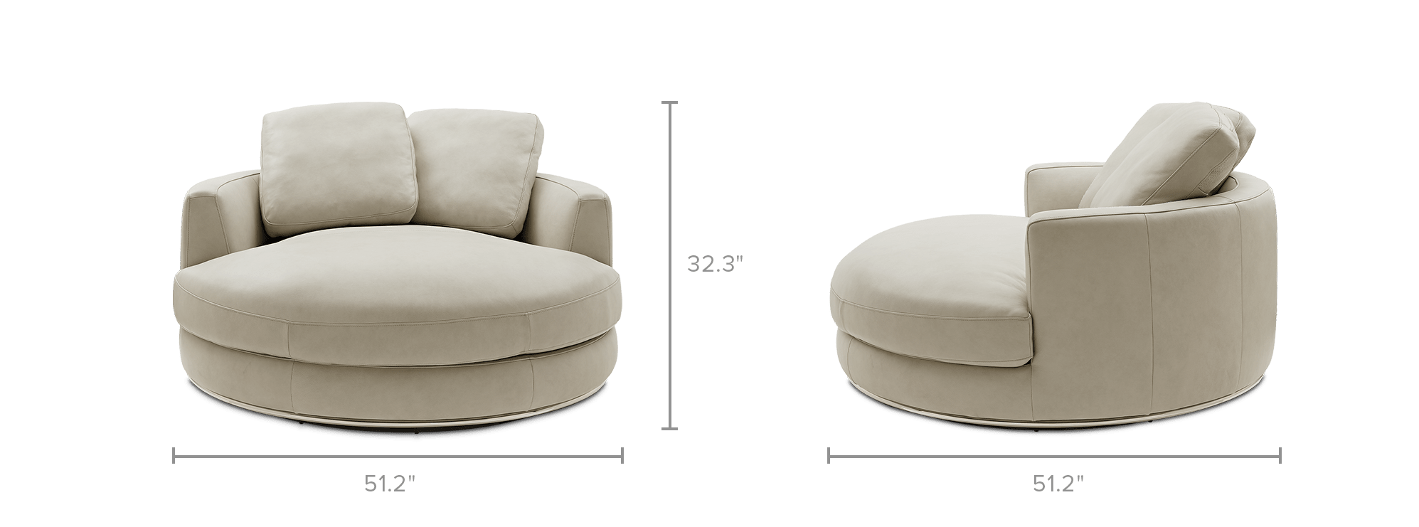 dimension of Hamilton Leather Round Swivel Chair and a Half