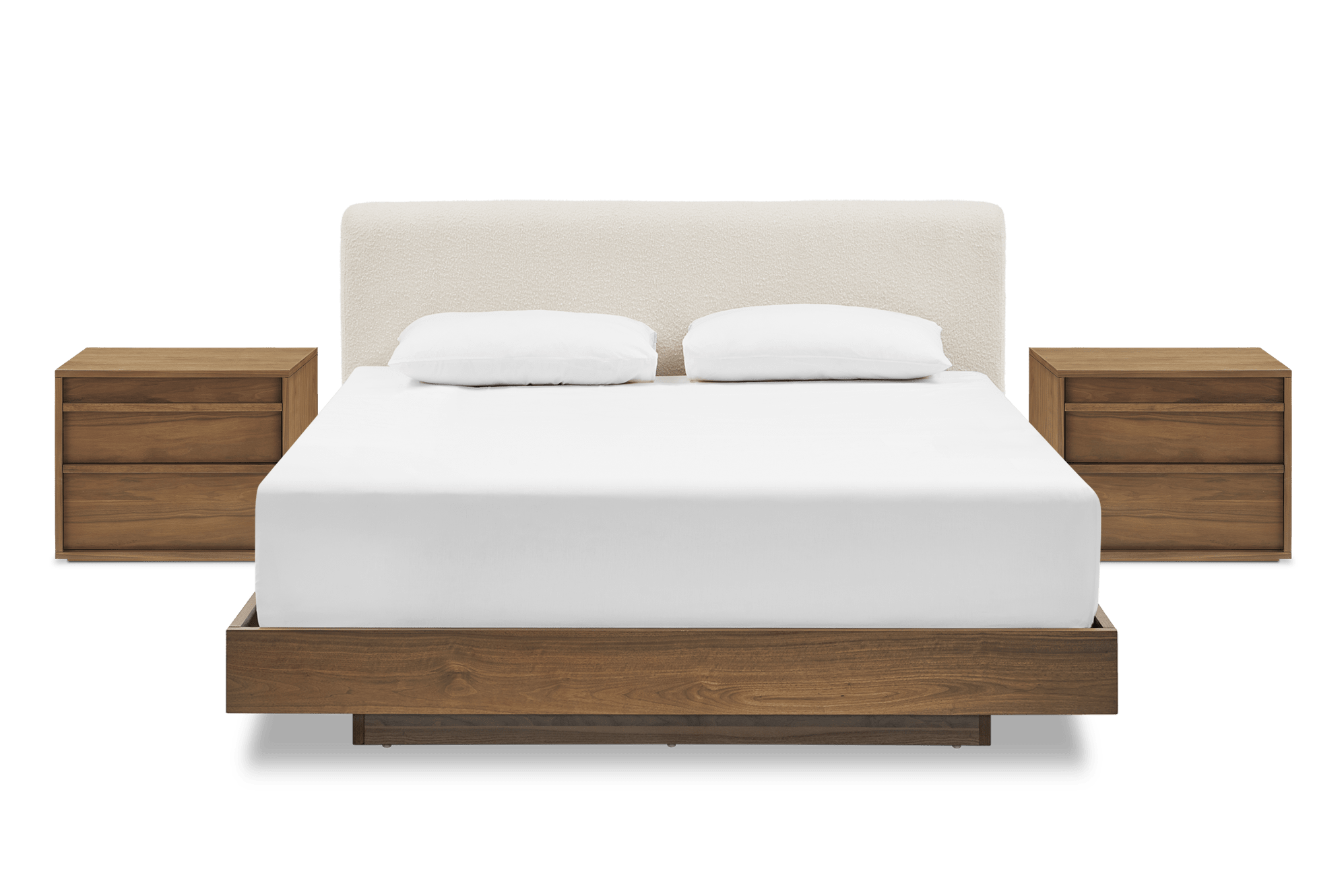 Joseph Bed Bouclé with 2 Joseph Bedside Tables 1