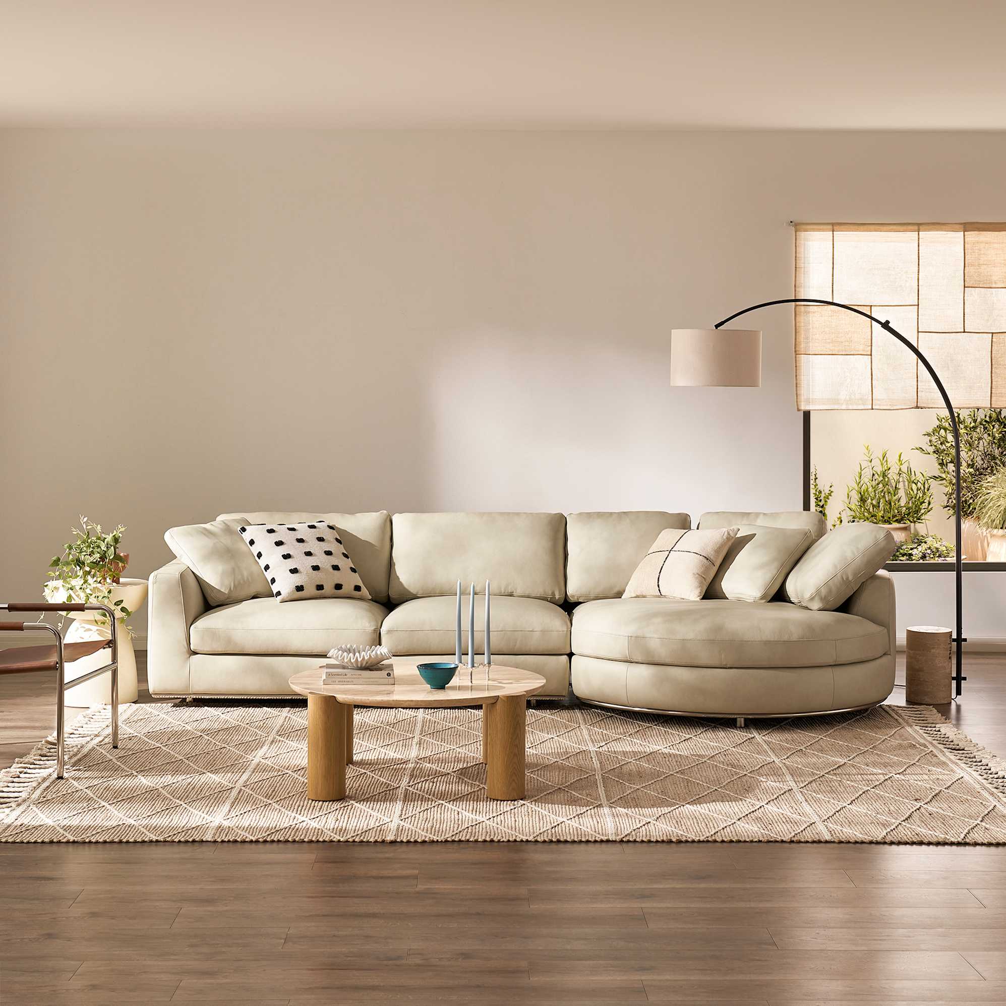 Hamilton Leather Round Chaise Sectional Sofa 2