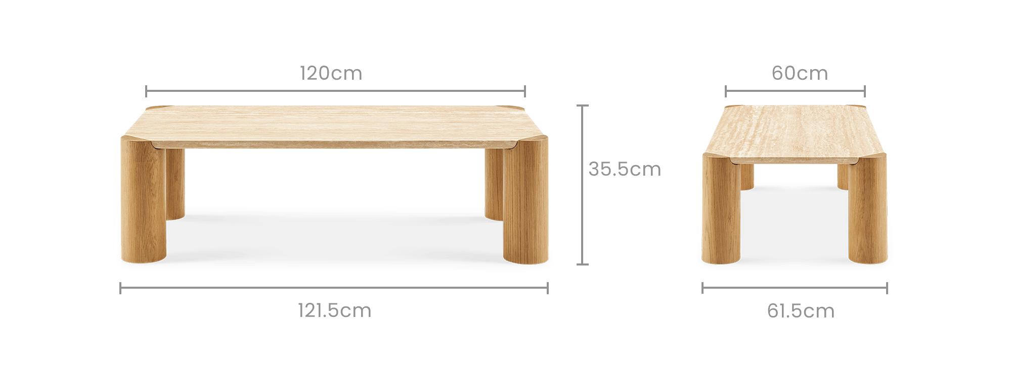 dimension of Albie Travertine Rectangular Coffee Table