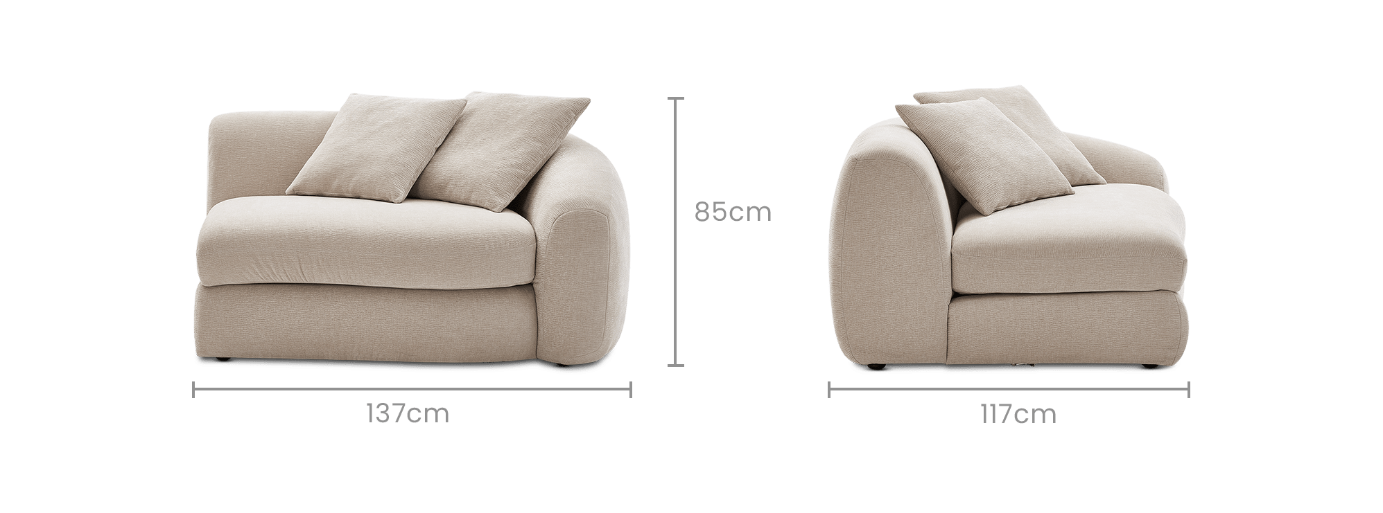 dimension of Fable Performance Fabric Right Arm Sofa