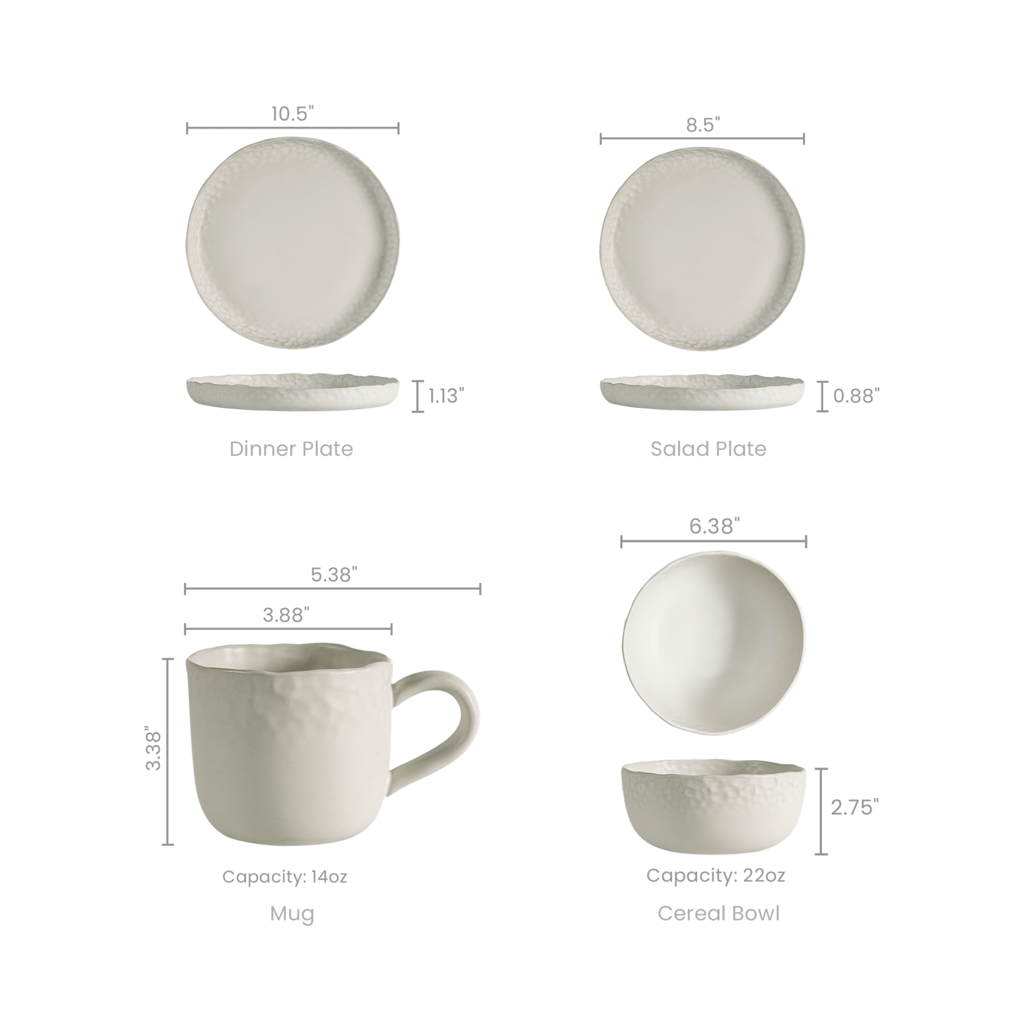 dimension of Olivia 4-Piece Dinnerware Set