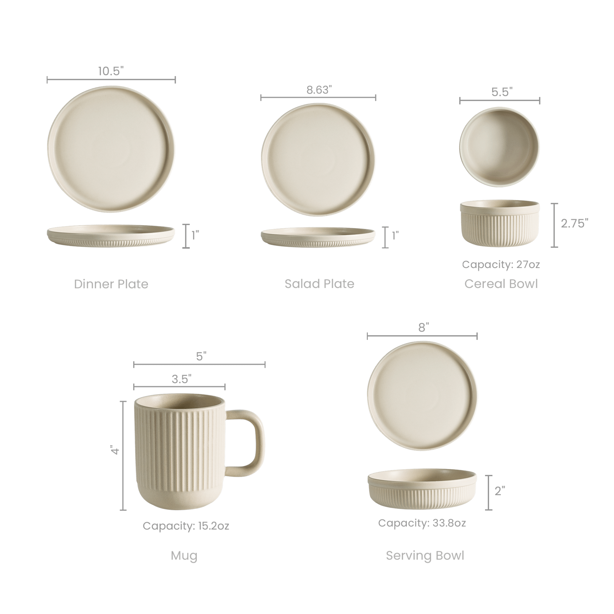 dimension of Evelyn 20-Piece Dinnerware Set