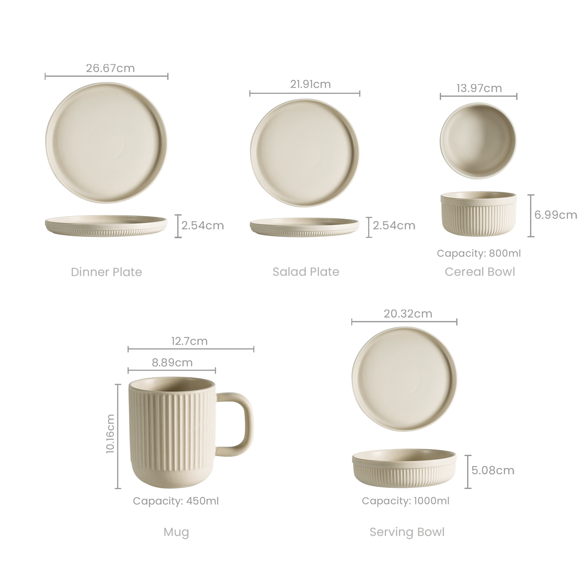 dimension of Evelyn 20-Piece Dinnerware Set