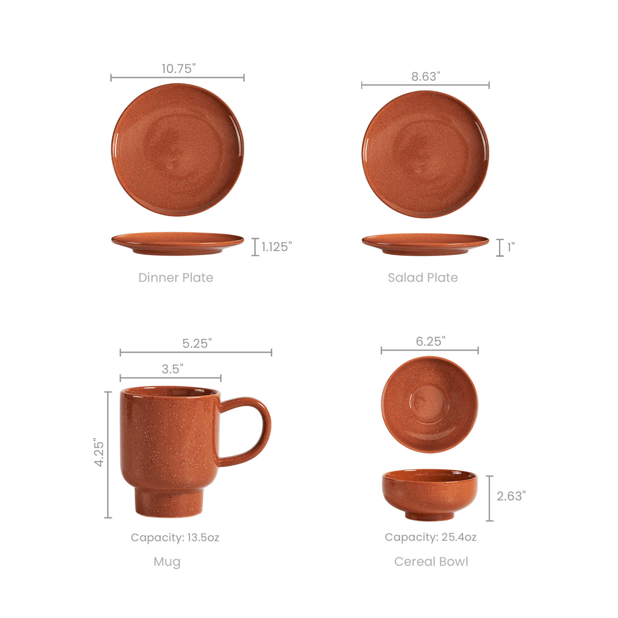 dimension of Aiden 4-Piece Dinnerware Set