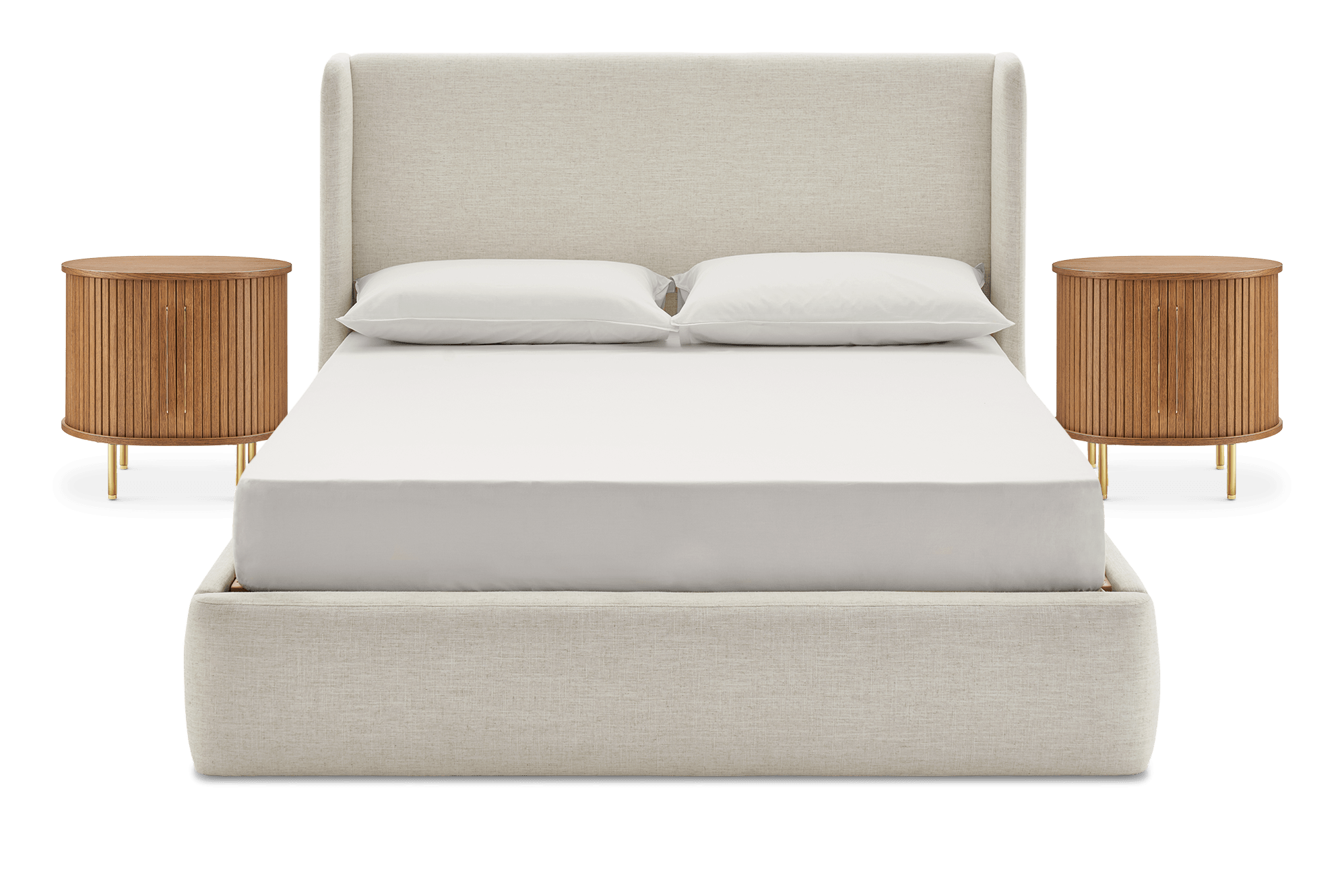 Dalton King Size Bed with 2 Harper Side Table Chestnut Oak Set, Beach Linen