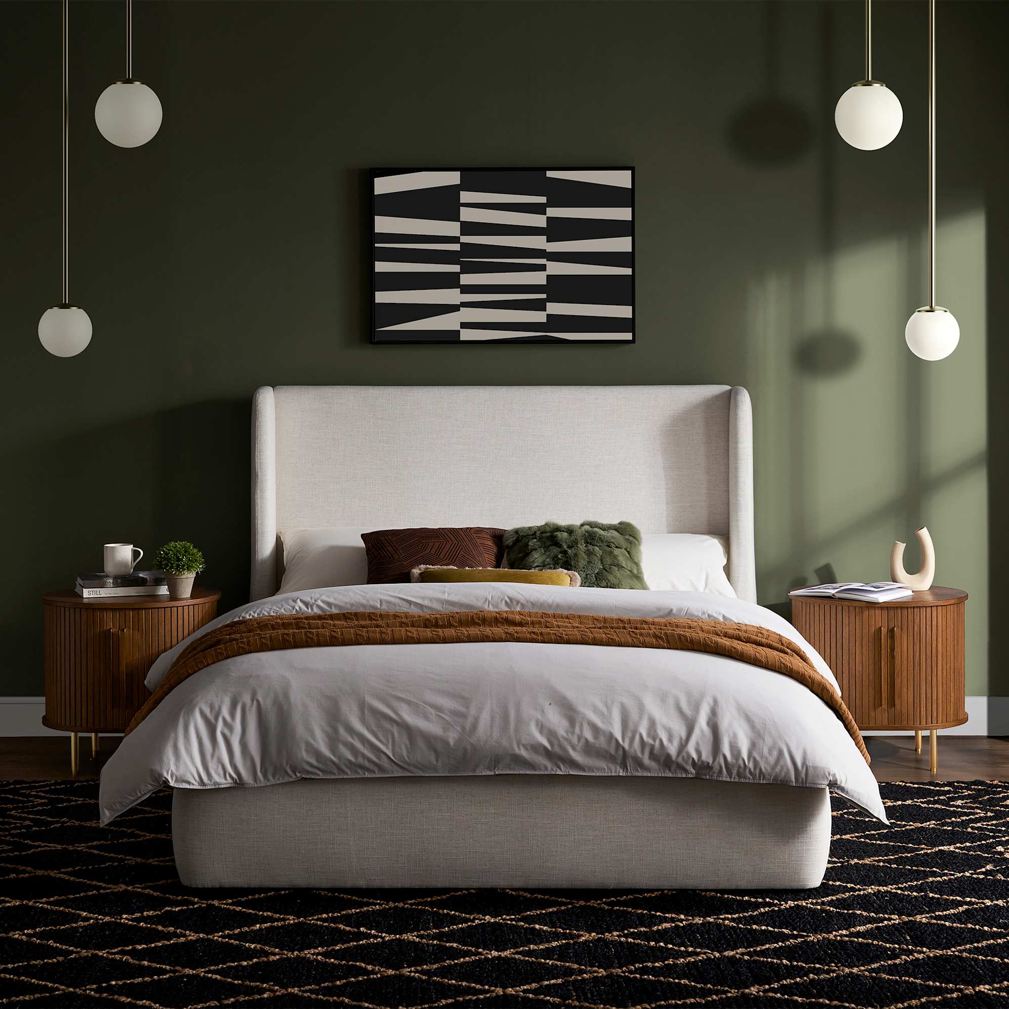 Dalton Storage King Size Bed with 2 Harper Side Table Chestnut Oak Set, Beach Linen