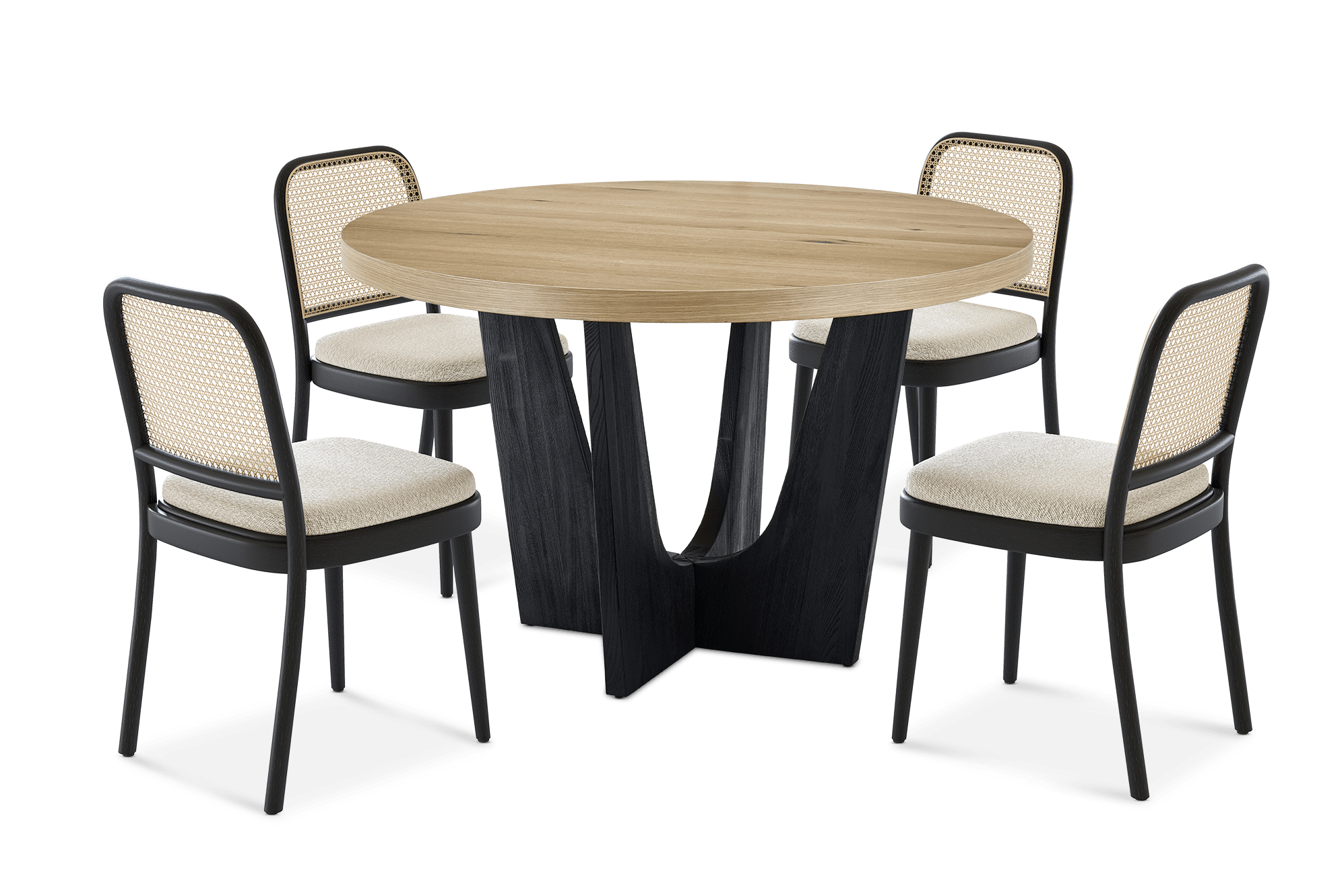 Sawyer Round Dining Table with 4 Edith Cane Chairs, Black