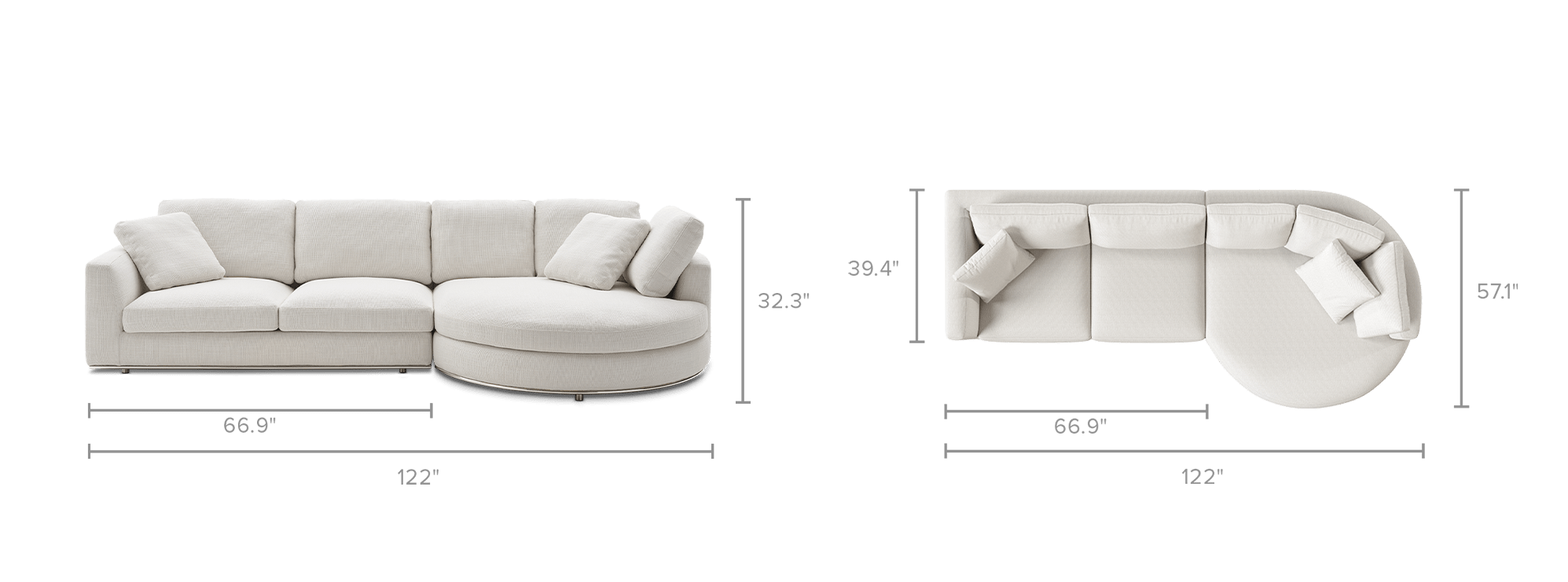 dimension of Hamilton Round Chaise Sectional Sofa