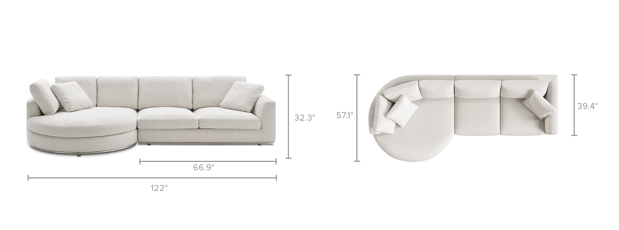 dimension of Hamilton Round Chaise Sectional Sofa