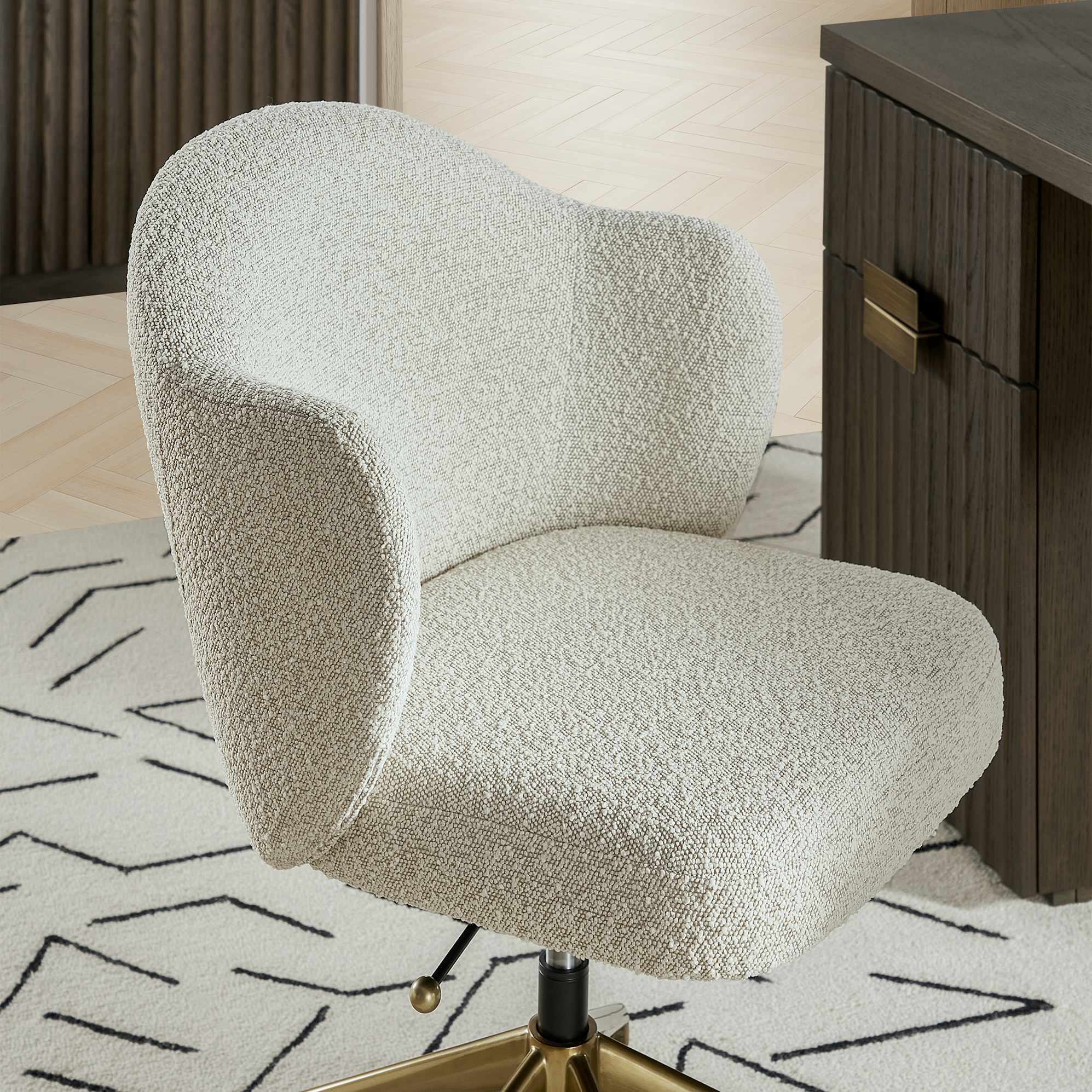 Simone Performance Bouclé Office Chair, Antique Brass 3