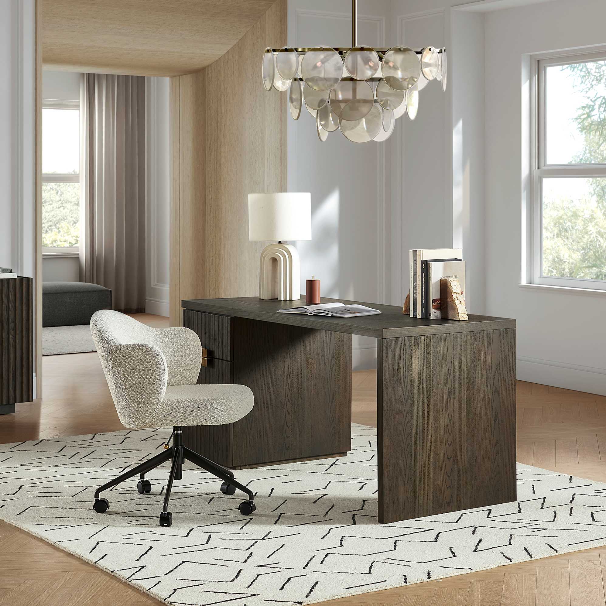 Simone Office Chair, Performance White Quartz Bouclé (Matte Black Leg) lifestyle