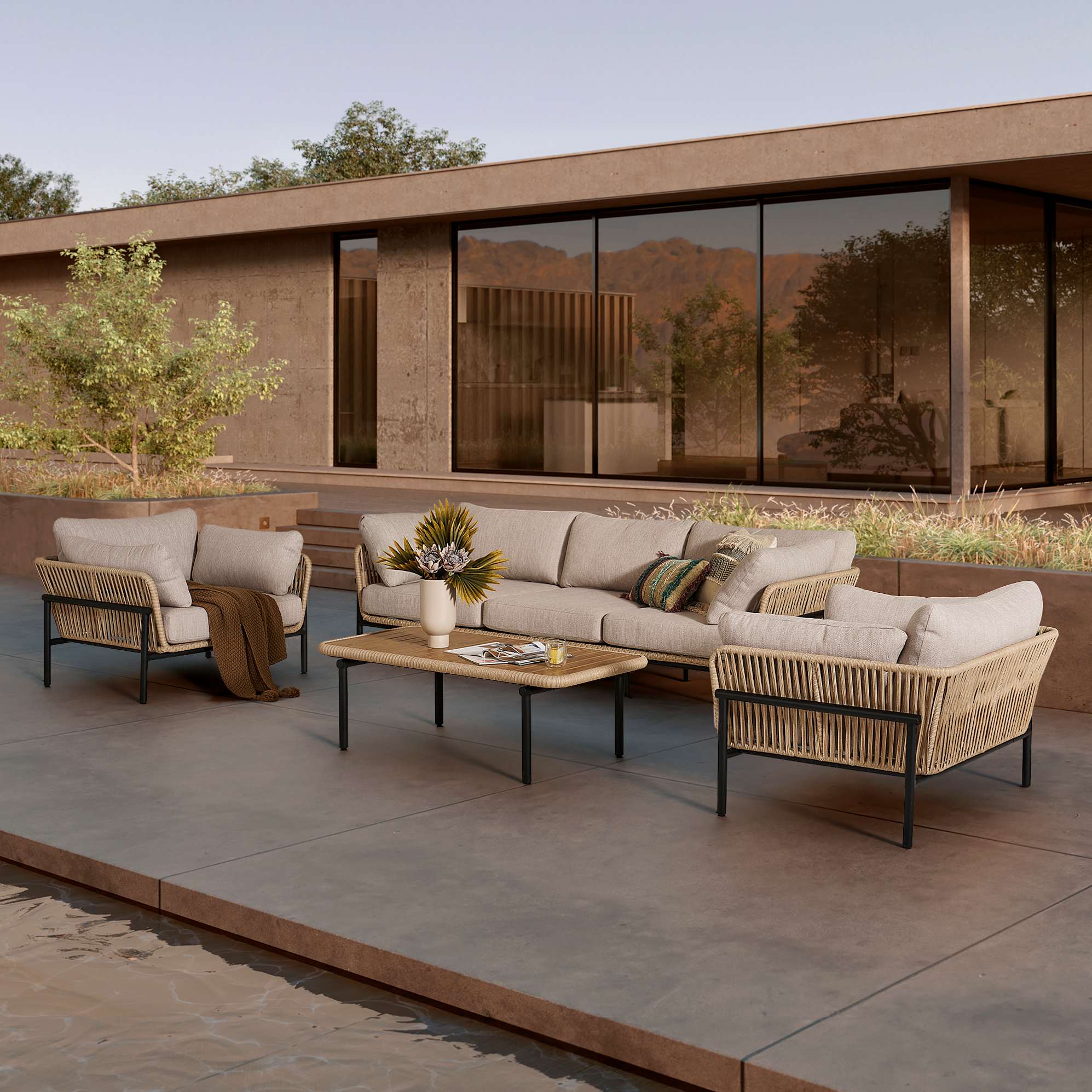 Sierra Outdoor 3 Seater Sofa, Lounge Chair & Coffee Table Set 2