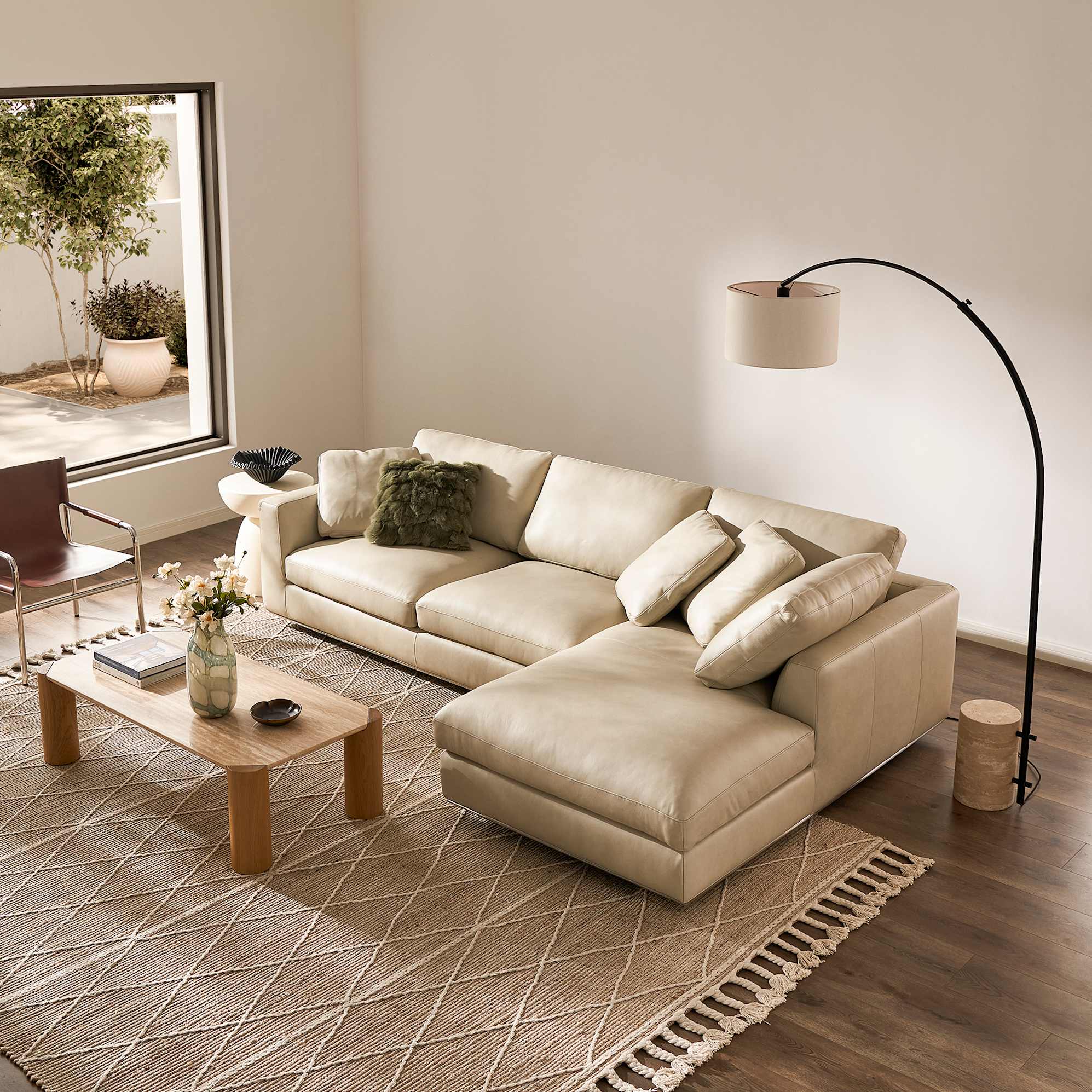 Hamilton Leather Chaise Sectional Sofa with Storage Ottoman 3