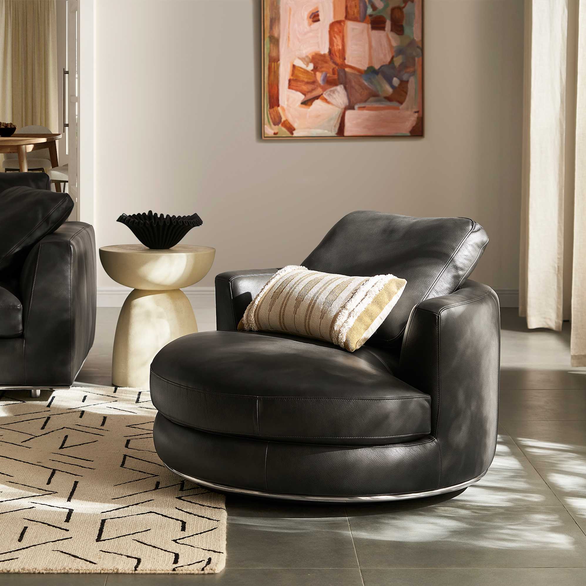 Hamilton Leather Swivel Armchair 100cm, (Marche) Graphite lifestyle