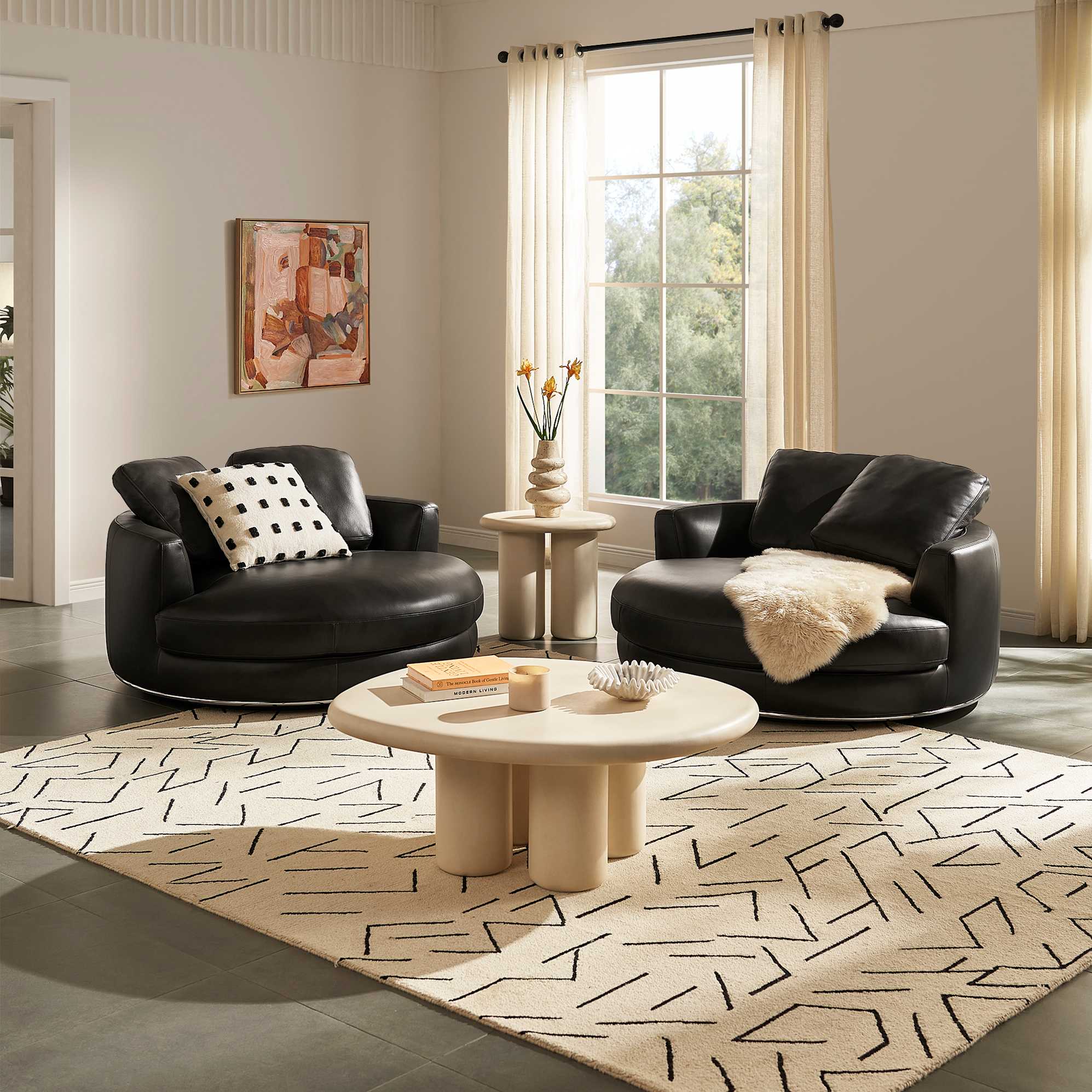 Hamilton Leather Round Swivel Armchair Set of 2 130cm, (Marche) Graphite lifestyle