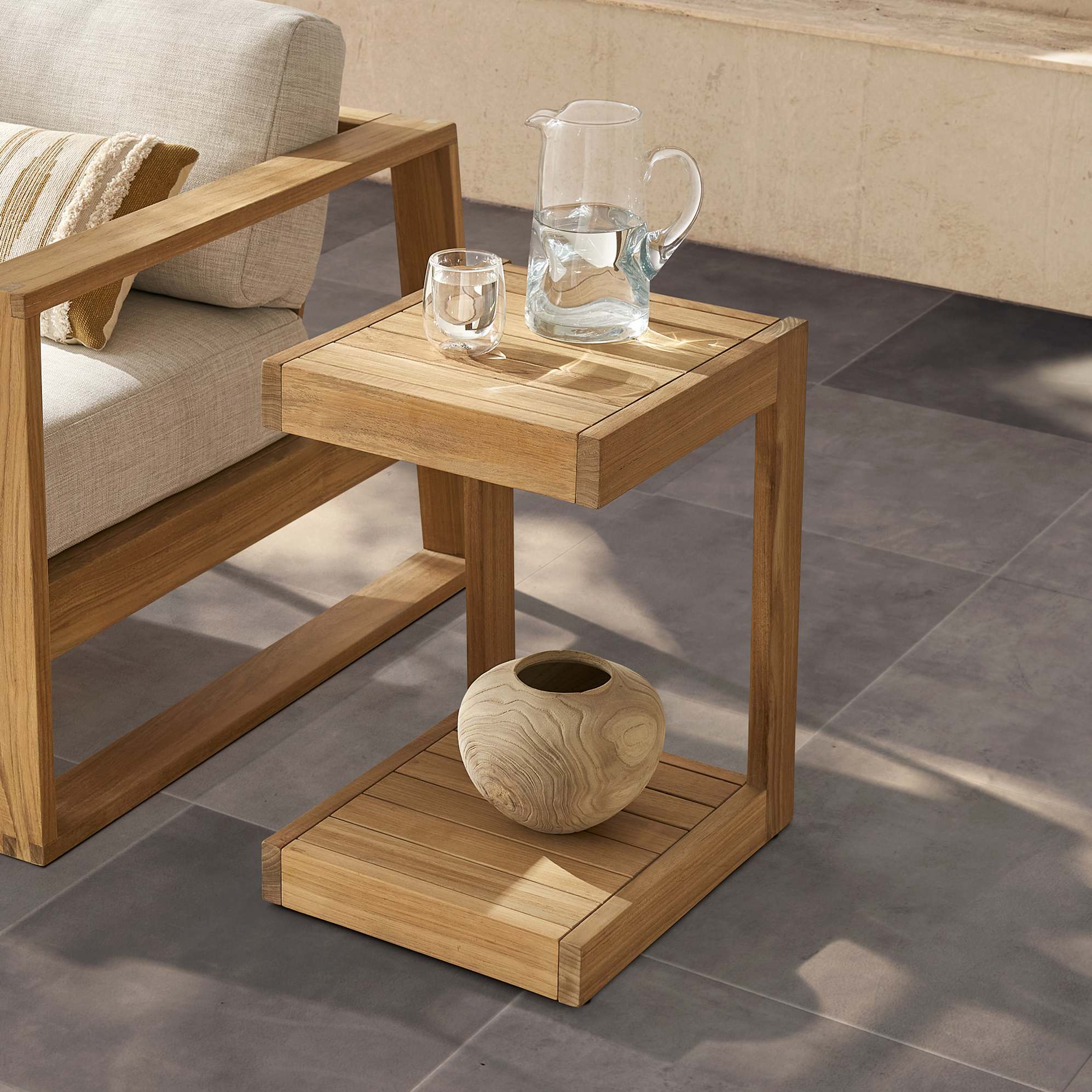 Rio Outdoor Teak C-Side Table lifestyle