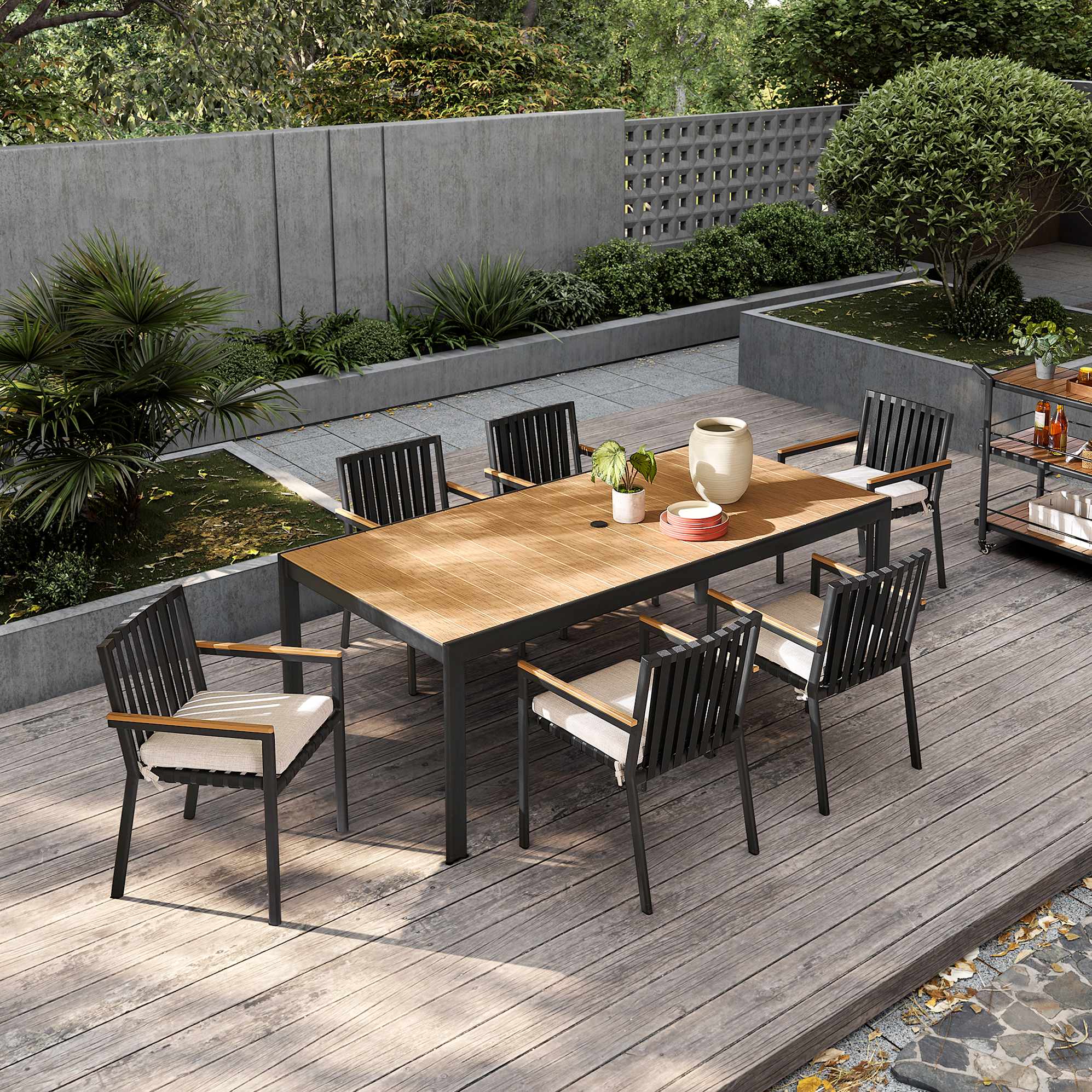 Sorrento Outdoor Dining Table 180cm, Shaped Tube lifestyle
