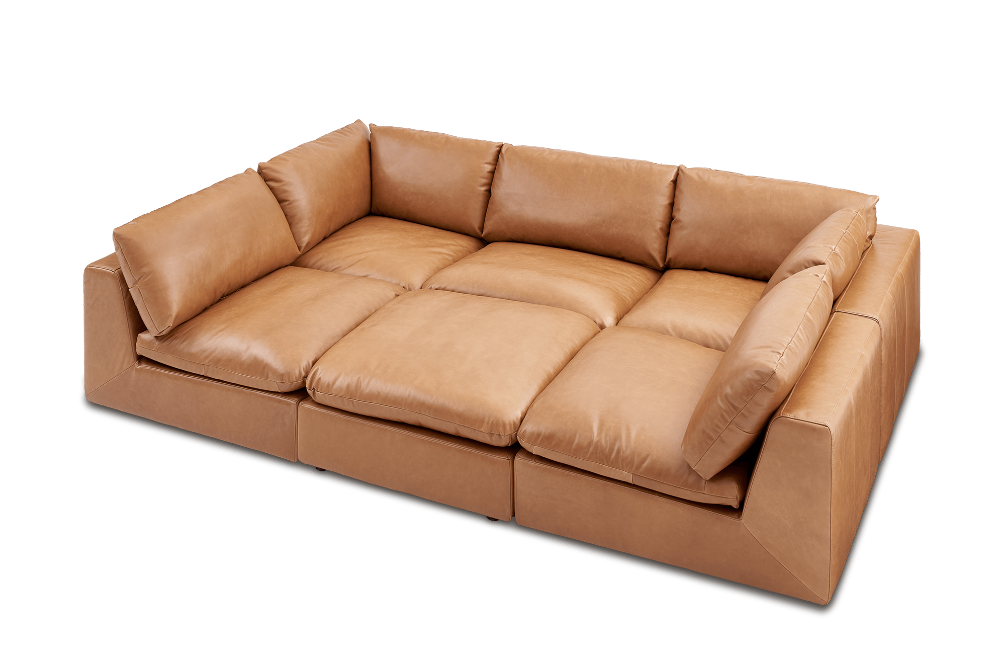 Dawson Leather Pit-Sectional Sofa, Cocoa
