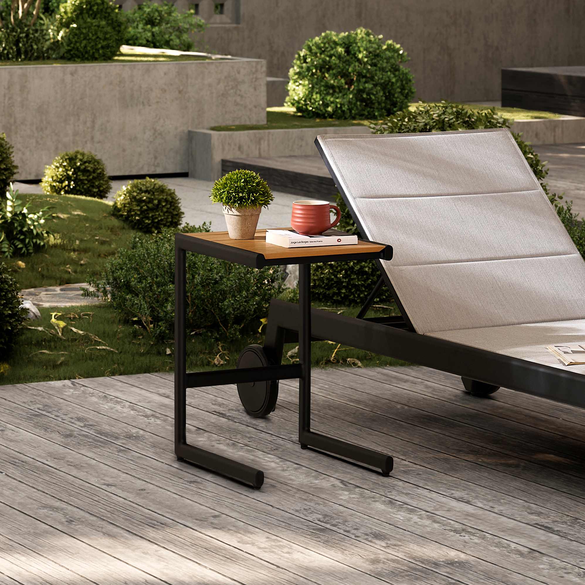 Sorrento Outdoor C-Side Table with Ivory Cover lifestyle