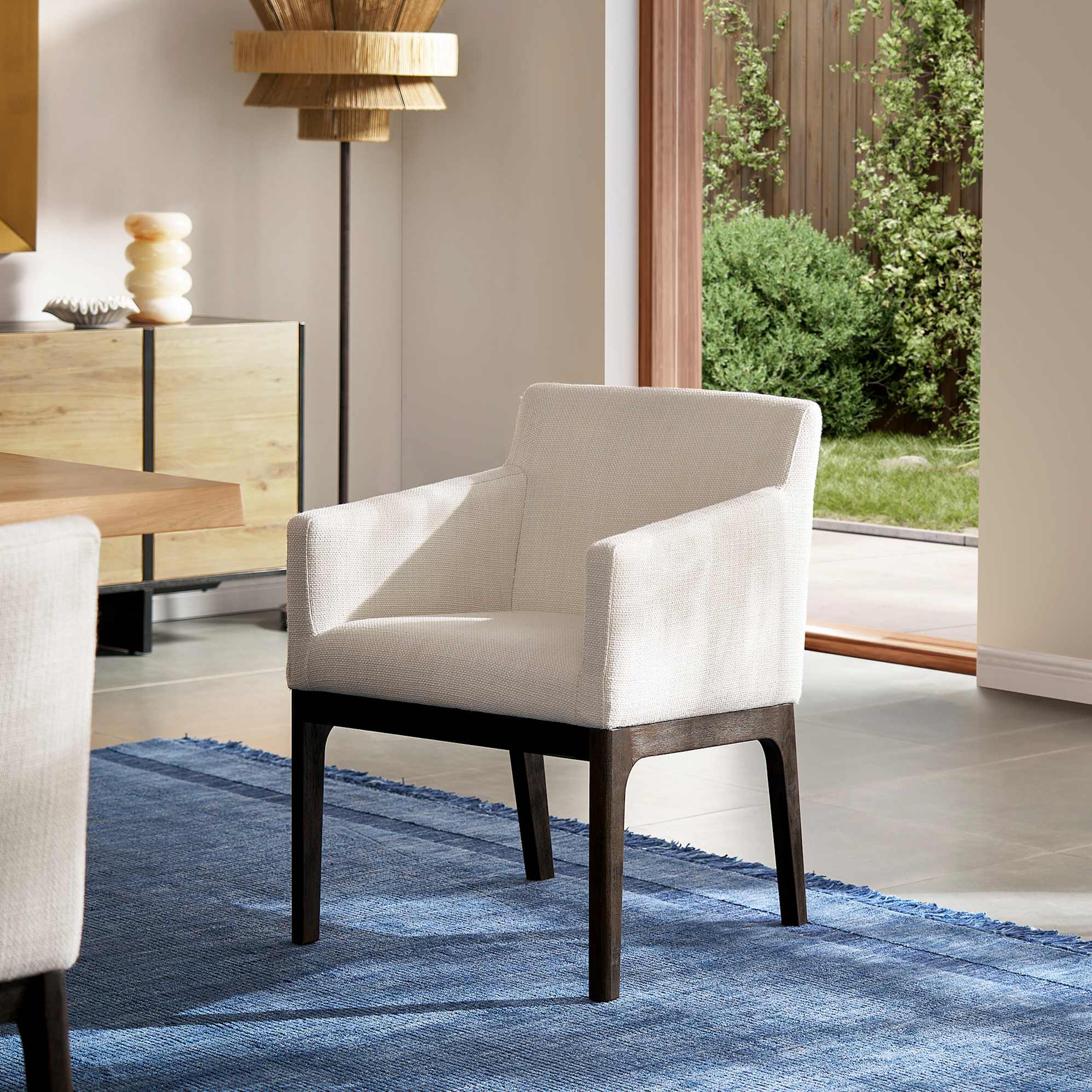 Elliot Dining Arm Chair, Performance Brilliant White (Espresso Leg) lifestyle
