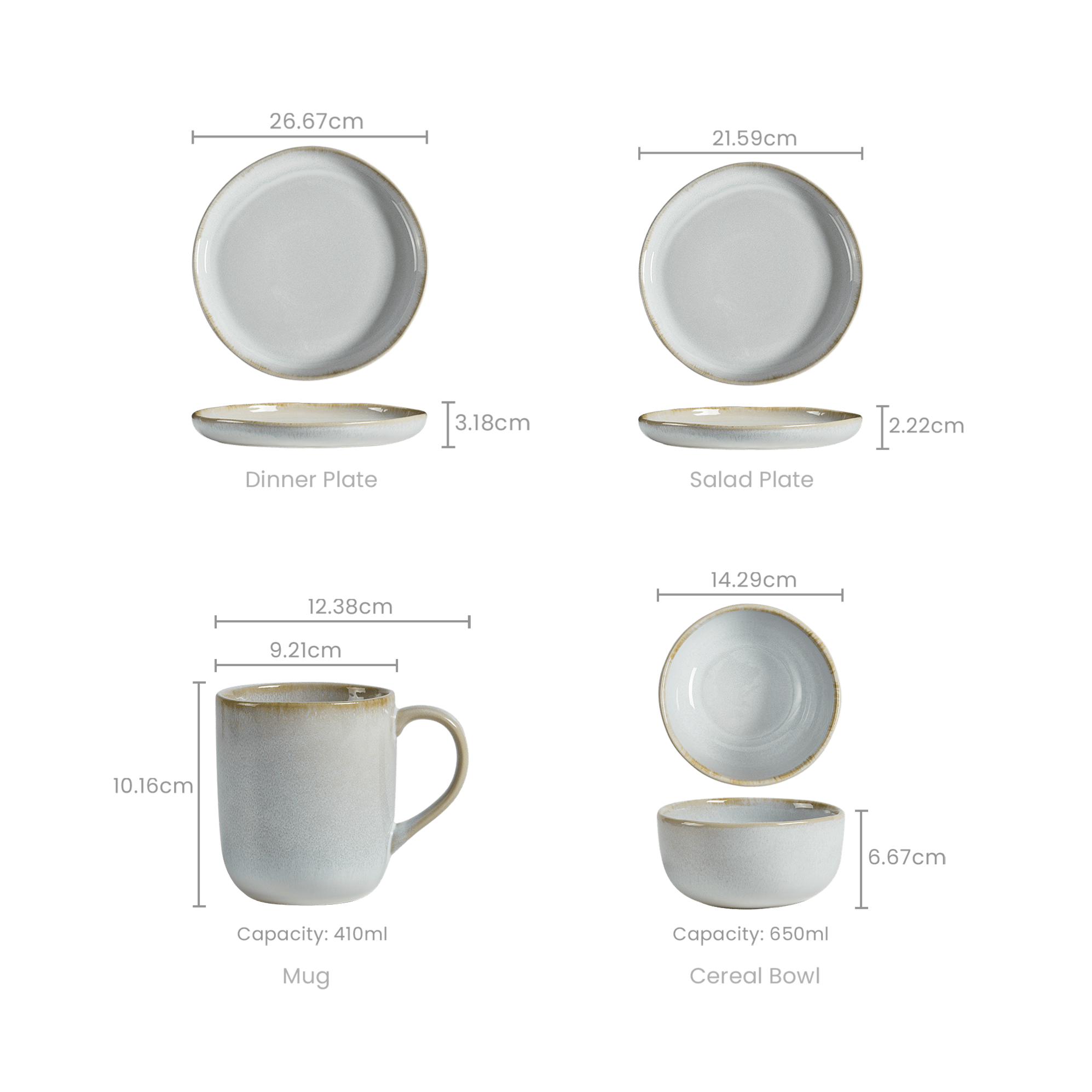 dimension of Renoir 16-Piece Dinnerware Set