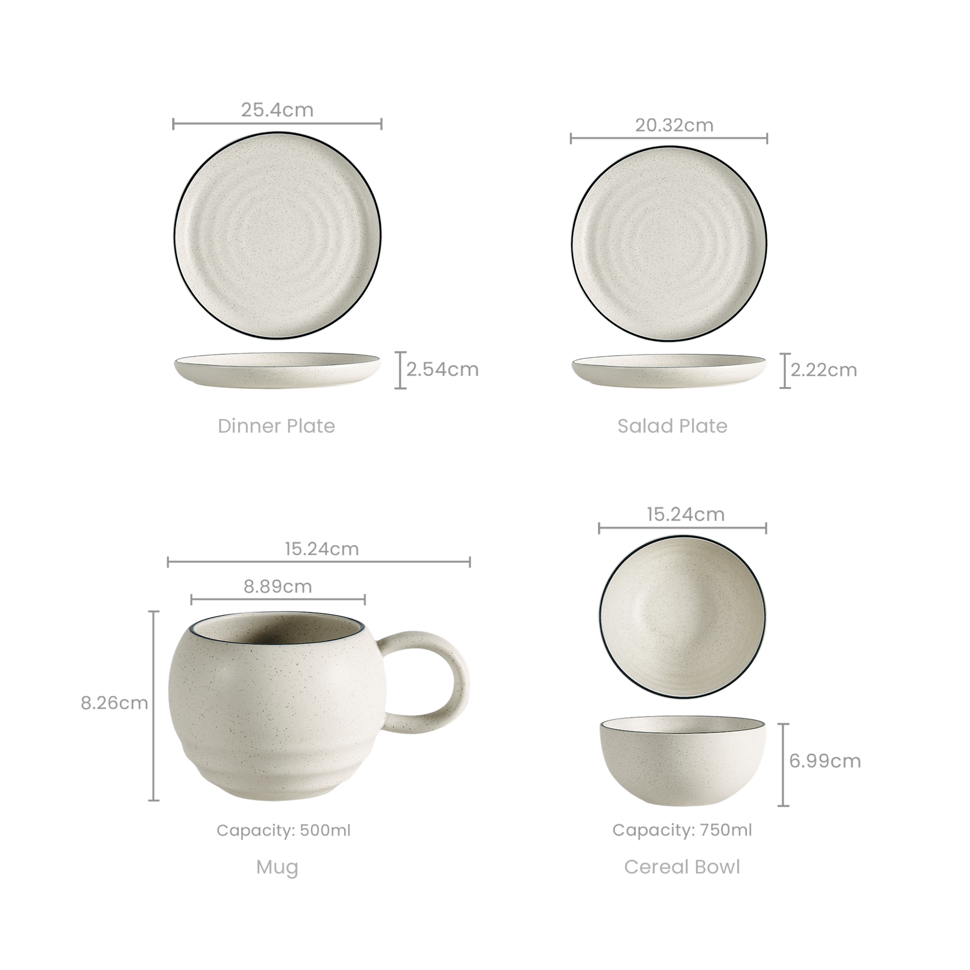 dimension of Sandy 16-Piece Dinnerware Set