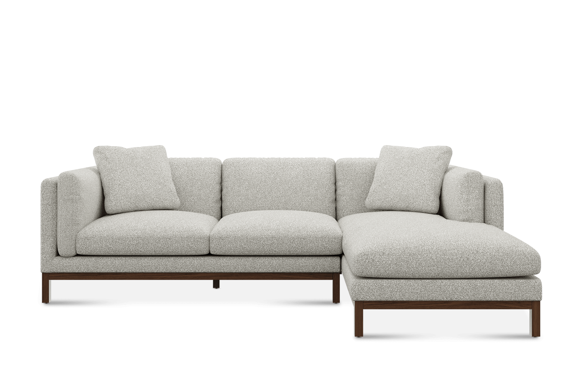 Owen Chaise Sectional Sofa Right Hand Facing Customized, (Performance Infinity) White Quartz (Walnut Leg)