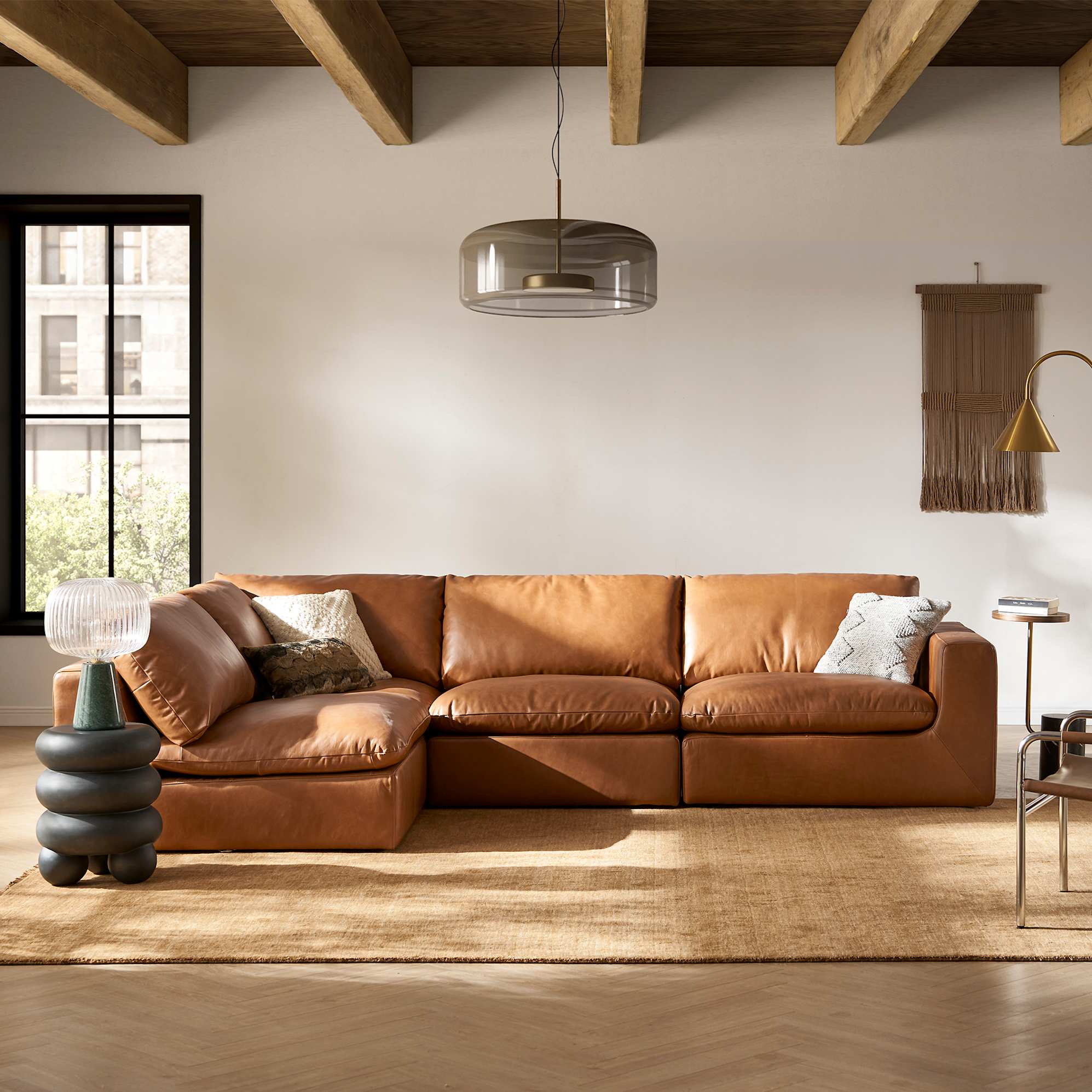 Dawson Leather Chaise Sectional Sofa Left Facing, Cocoa lifestyle